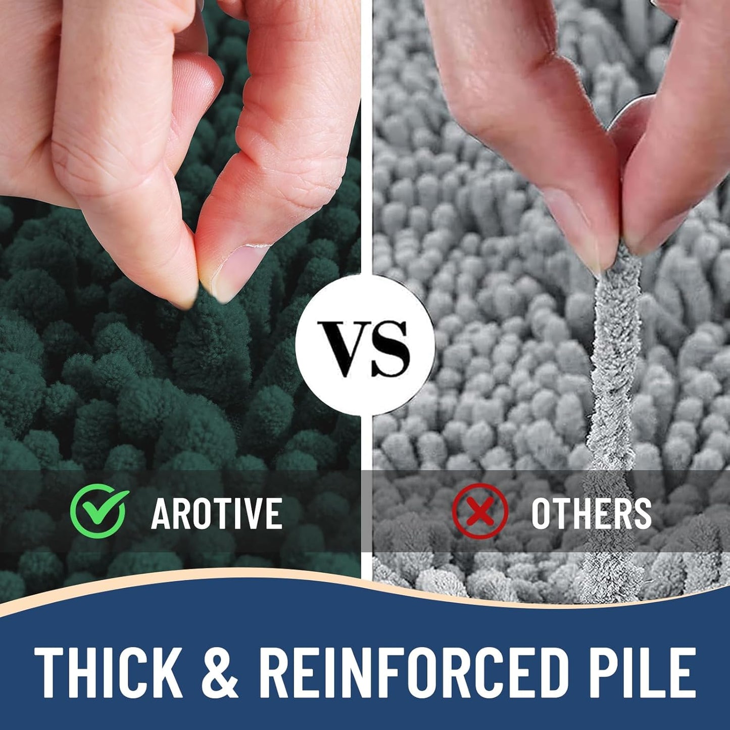 Arotive Luxury Chenille Bathroom Rug Mat, Extra Soft Thick Absorbent Shaggy Bath Rugs, Non-Slip Machine Wash Dry, Plush Bath Mats for Bathroom, Shower and Tub, 60x24, Dark Green