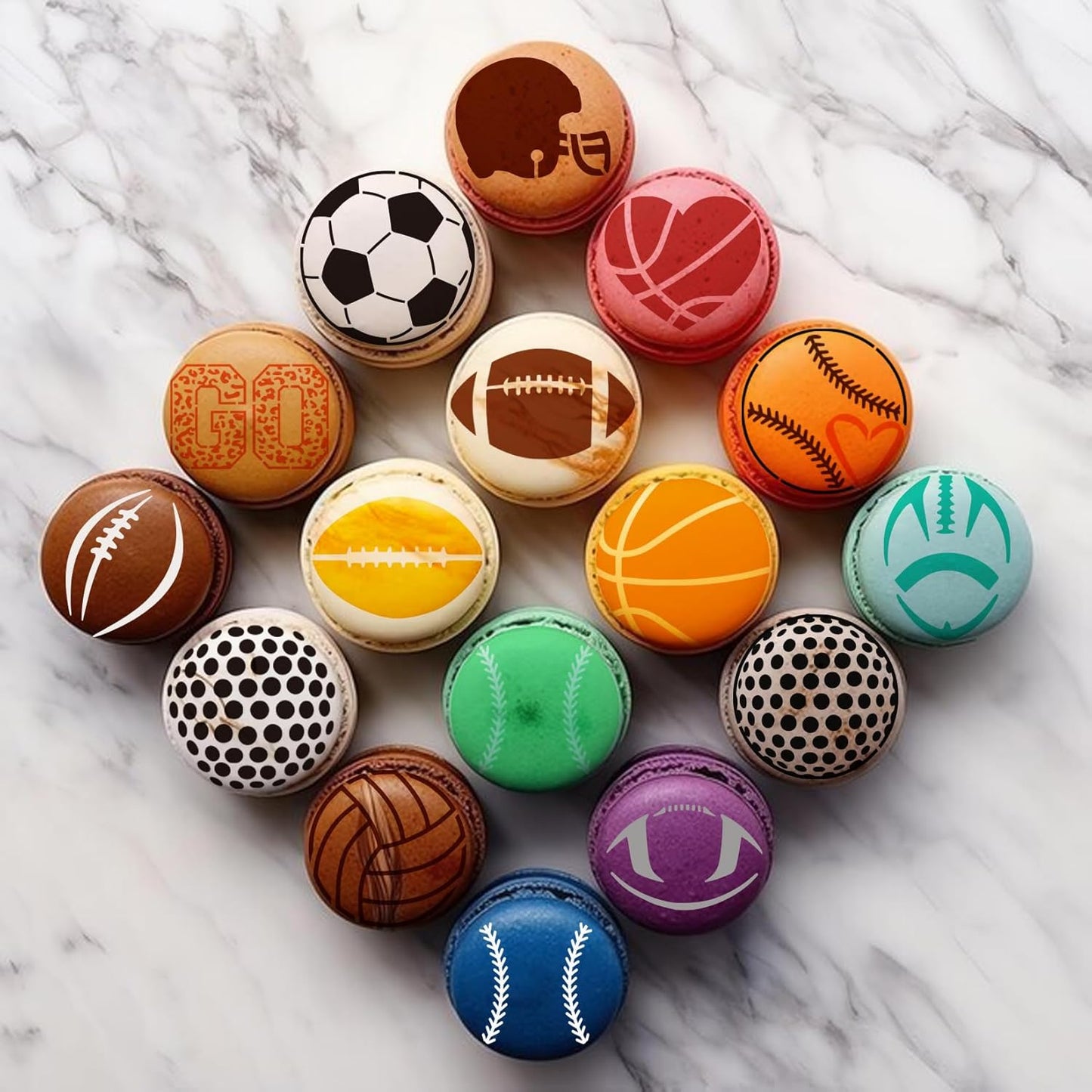 Small Sports Ball Stencil for Cakes Cupcake Cookie Decorating Stencils Reusable Football Basketball Baseball Golf Soccer Stencil on Baking Coffee Decorating Card Making (25 Sport Cookie)
