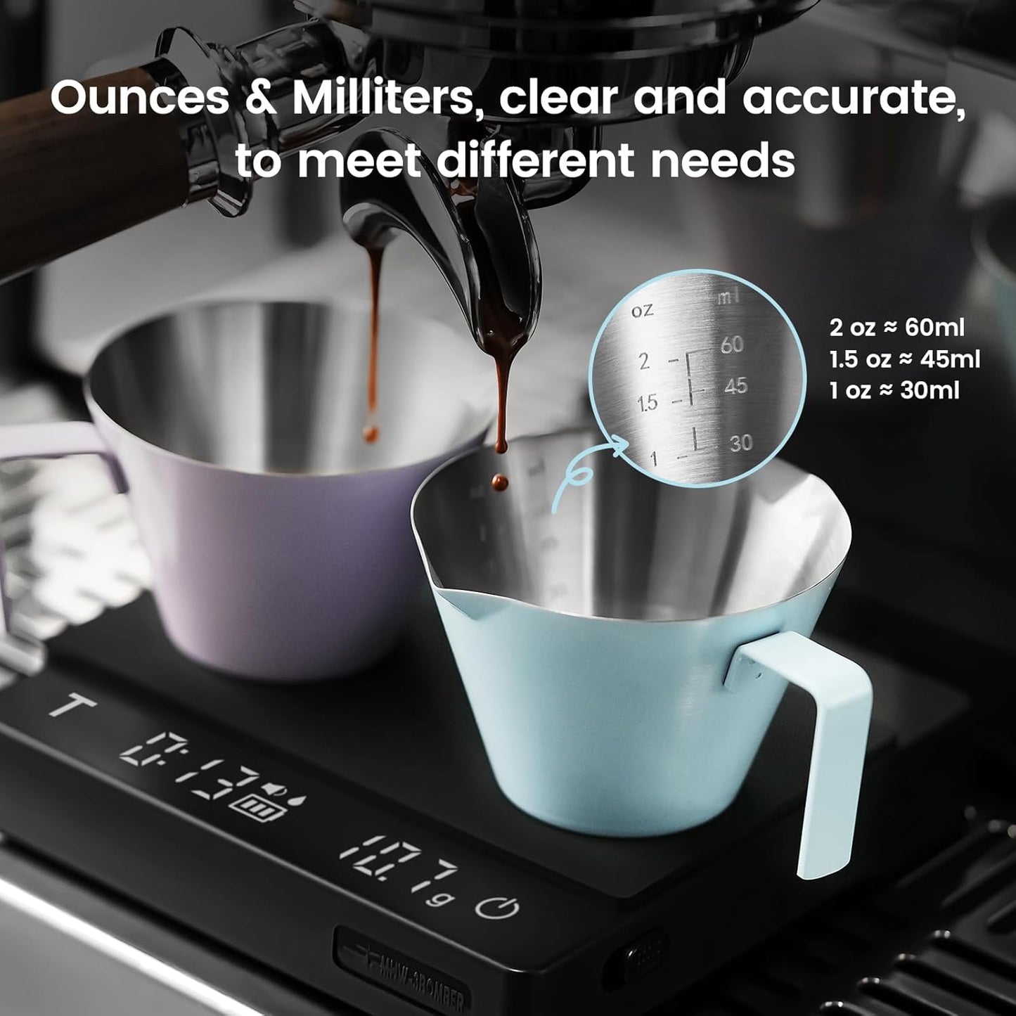 MHW-3BOMBER Espresso Measuring Cup with 3 oz Sauce Cup Espresso Shot Cup Stainless Steel Pouring Cup for Tomato Sauce|Steak Sauce|Desserts|Beverages| (Purple) G5737-OS