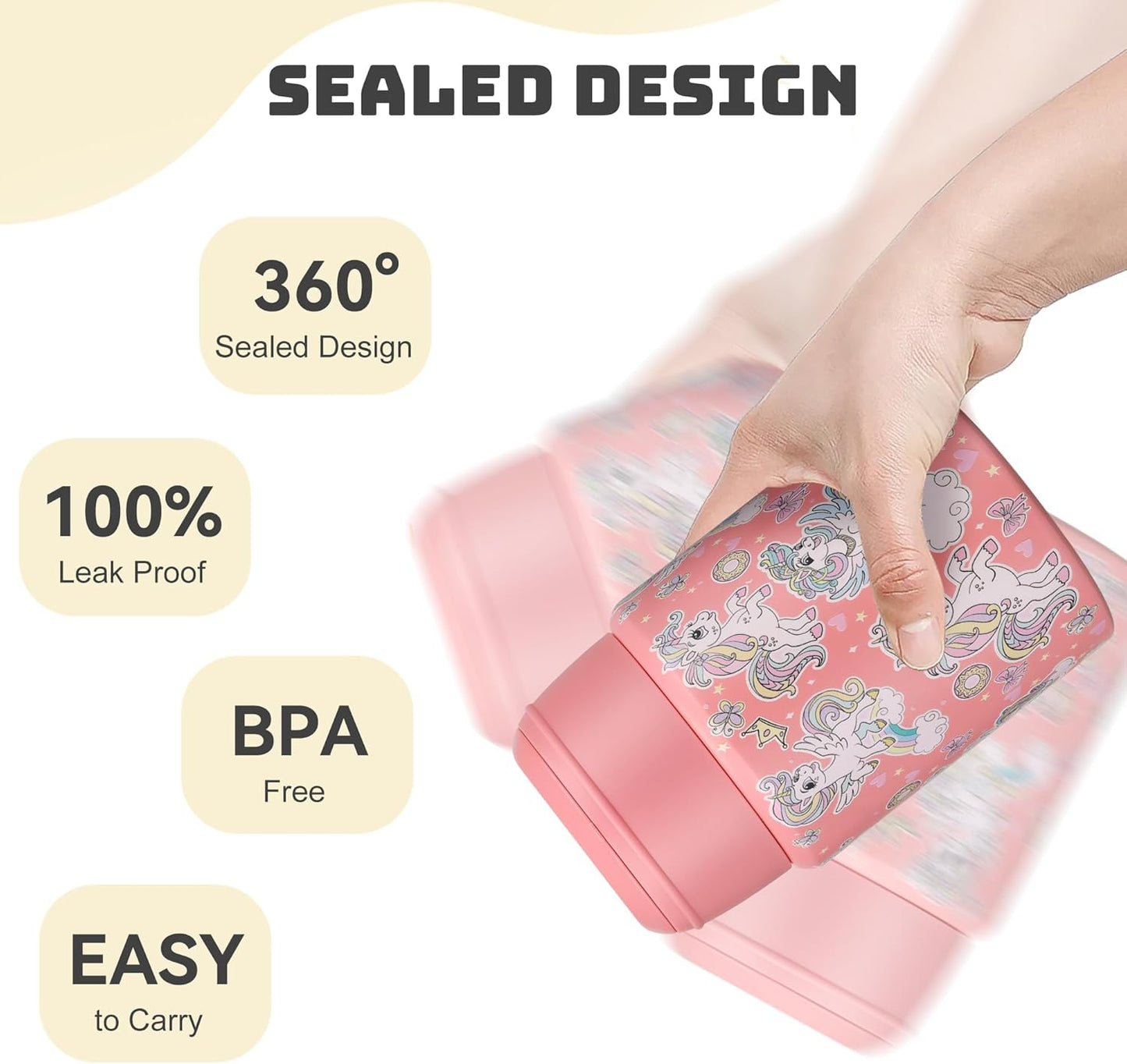 Soup Thermo for Hot Food Kids 16oz Insulated Food Jar Leakproof Thermo Lunch Container for Kids Wide-Mouth Stainless Steel Lunch Box for School with Handle Folding Spoon(3+)