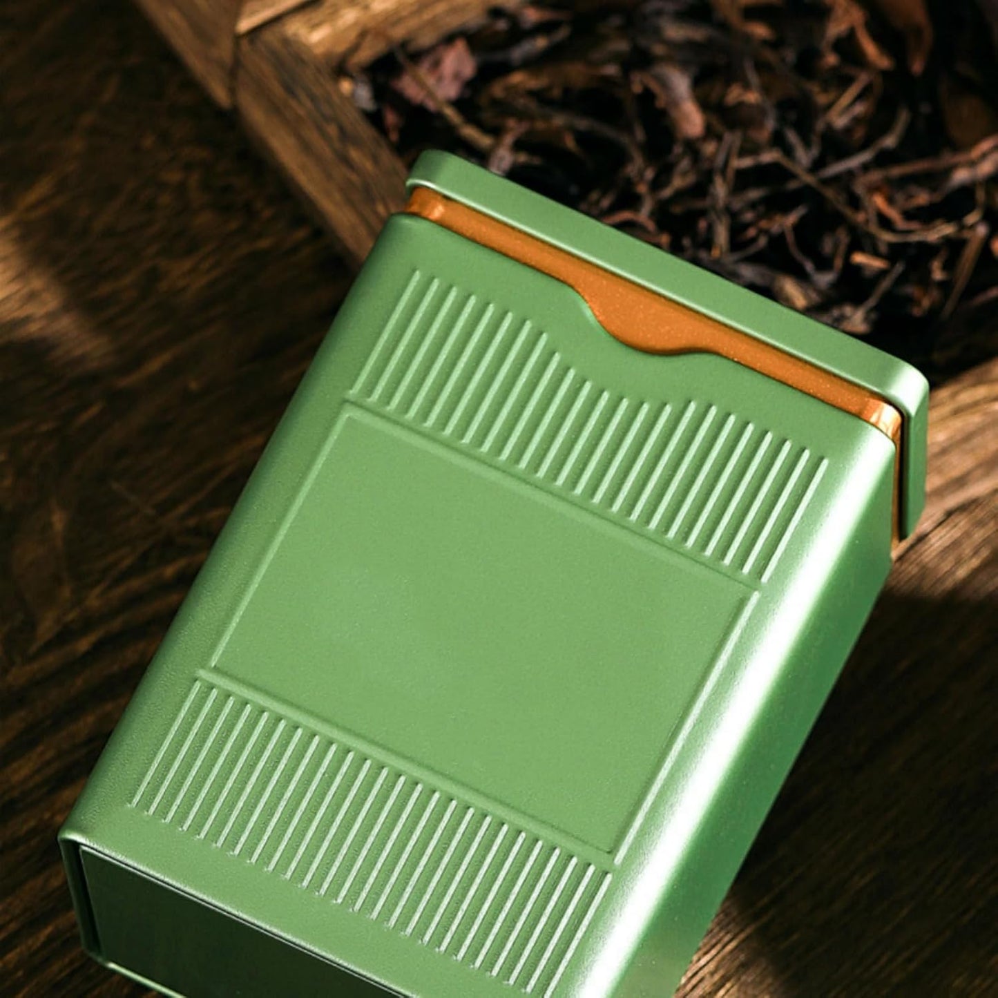 HAN SHENG Square Airtight Tea Tins - Green, Food Storage Containers for Loose Tea, Coffee, Spices (5.9"x3.4"x2.8")