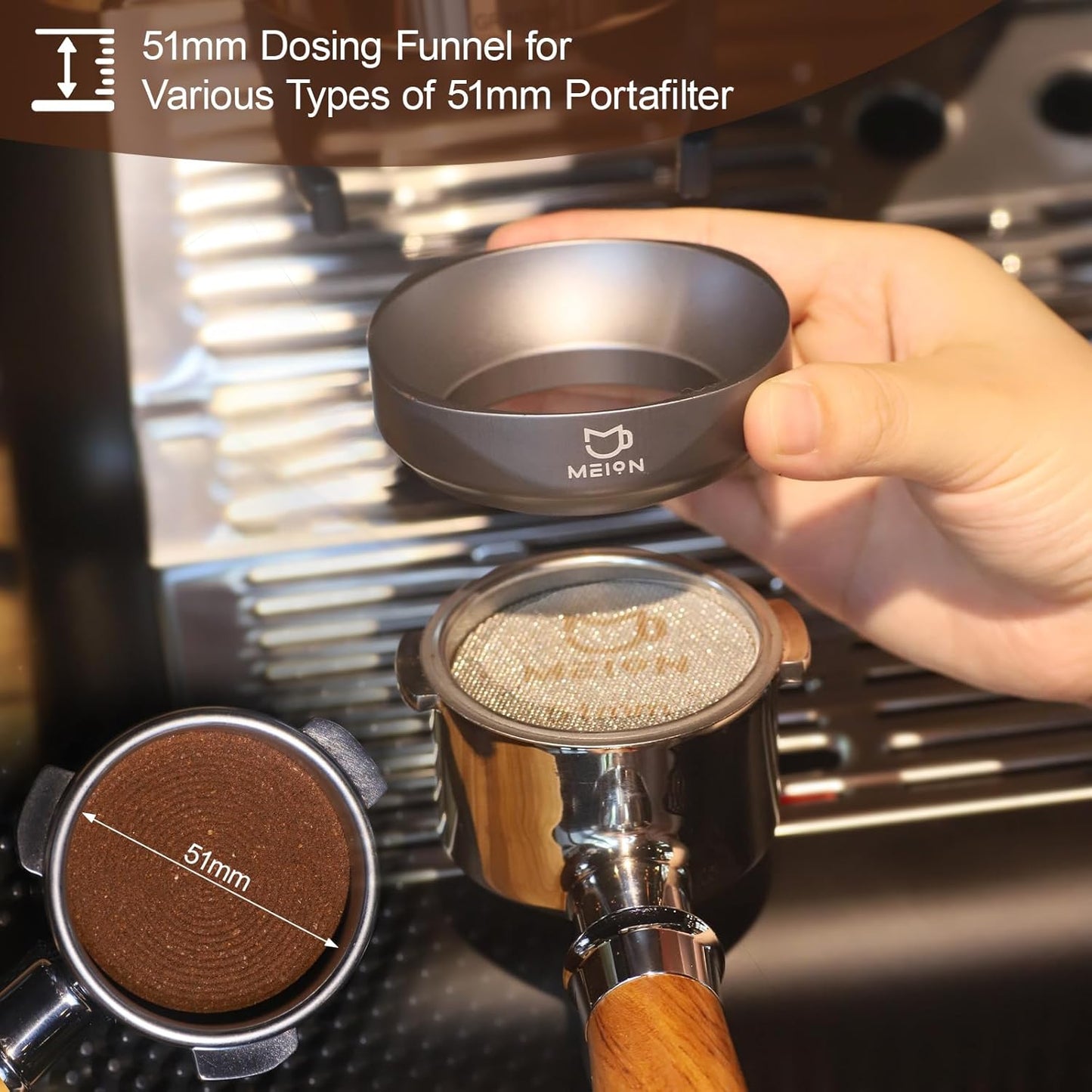 MEION 54mm Dosing Funnel for Breville Portafilters, Magnetic Espresso Dosing Funnel Coffee Funnel, Espresso Tools Espresso Accessories (54mm, Silver)