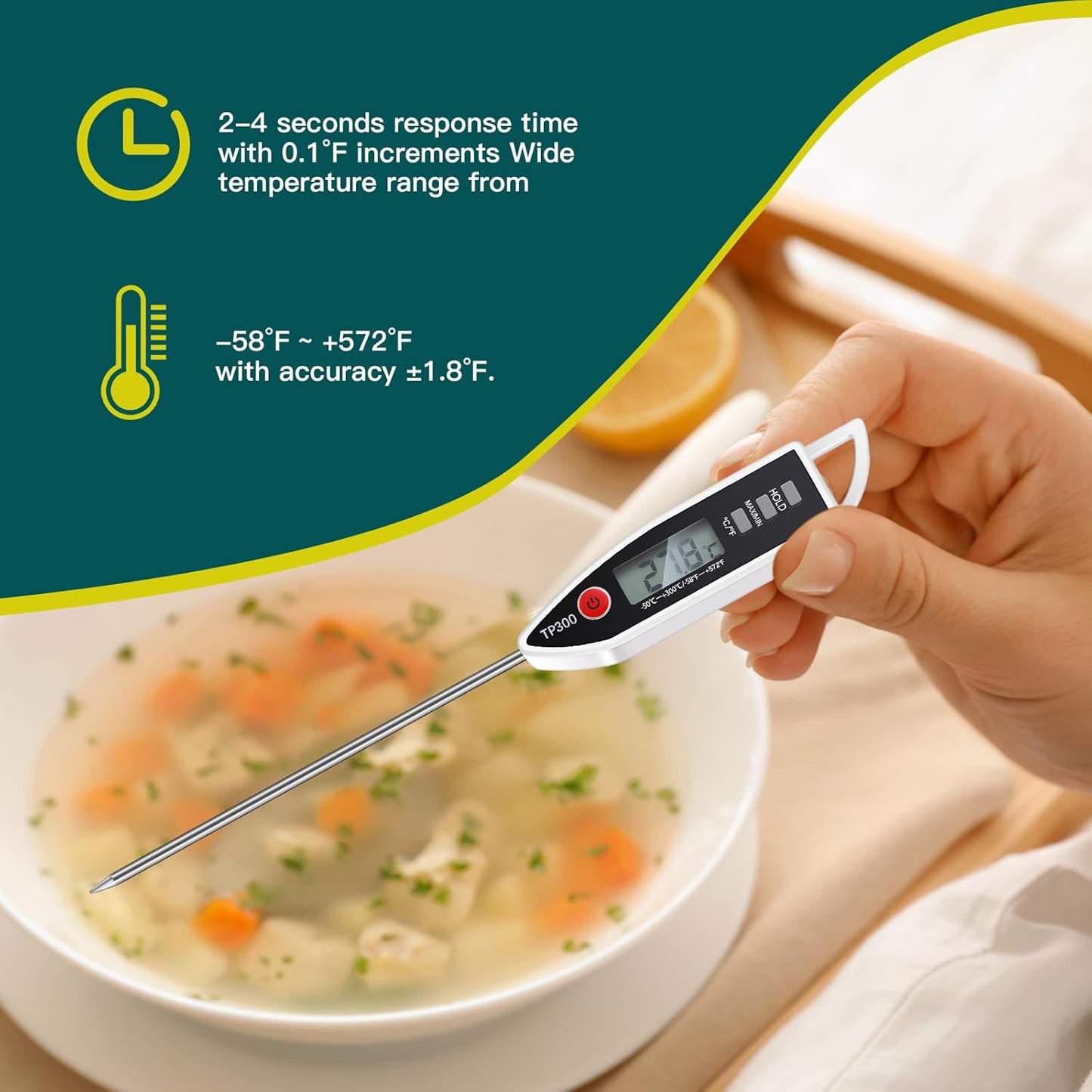 6 Set Waterproof Food Thermometer for Water, Liquid, Candle and Cooking Digital Meat Thermometer with Long Probe Instant Read for Kitchen BBQ Grill Candy (White)