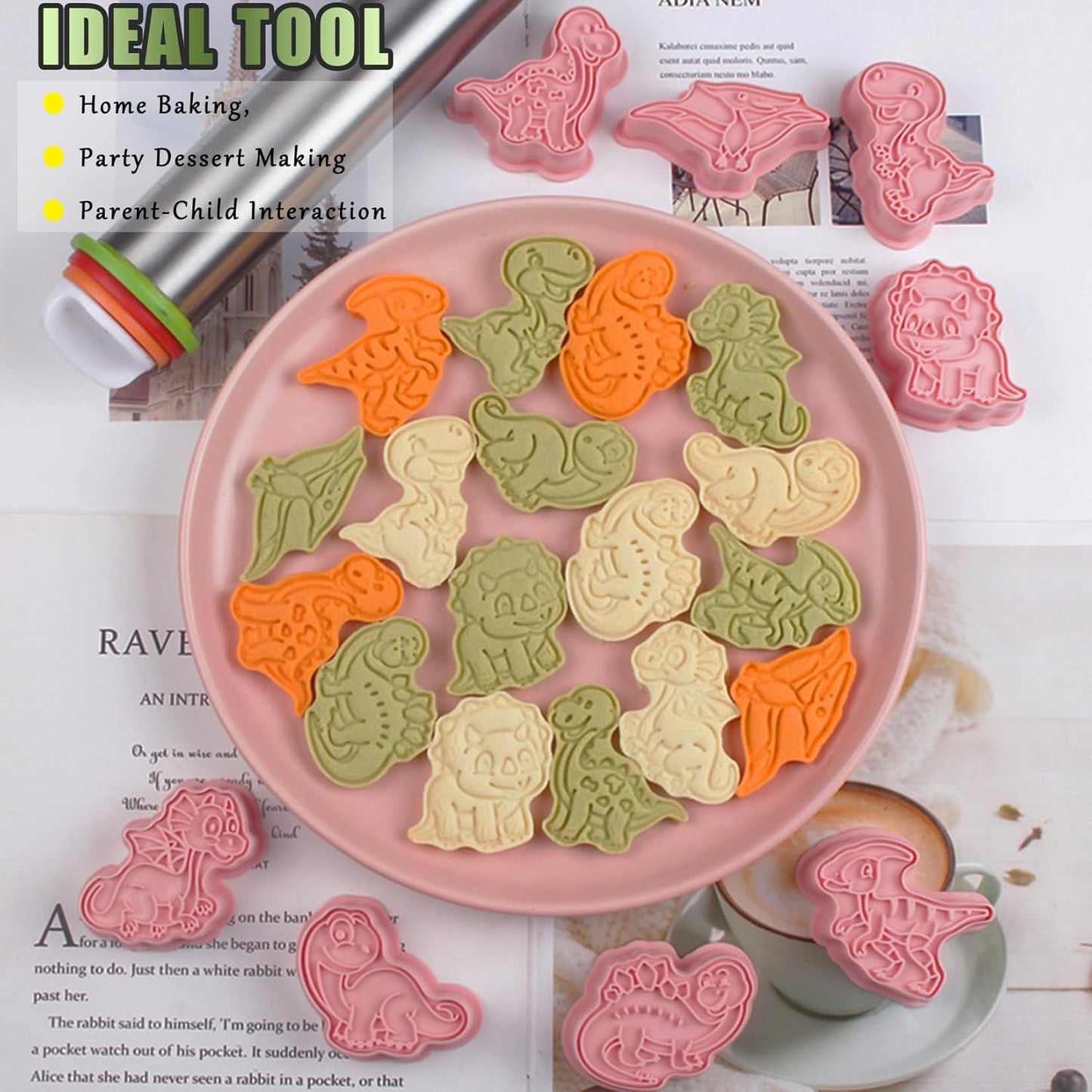 8 Pcs Dinosaur Cookie Cutters Set Baking Molds 3D Dinosaur Press type Cookie Cutter for Baking, Fondant, Cheese, and Pastries