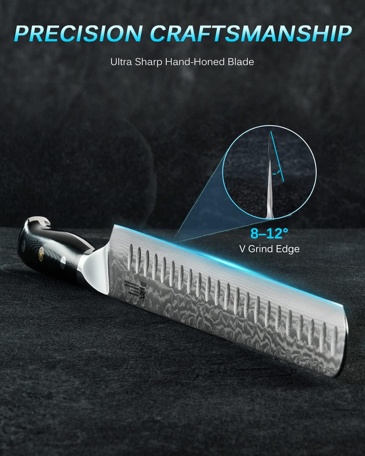 KYOKU Gin Series 12" Brisket Slicing Knife, Meat Carving Knife with Silver PVD Coating Mosaic Pin Handle for Professional Chef & Home Cook, Japanese VG10 Steel Slicer for Meat Fruit Vegetables