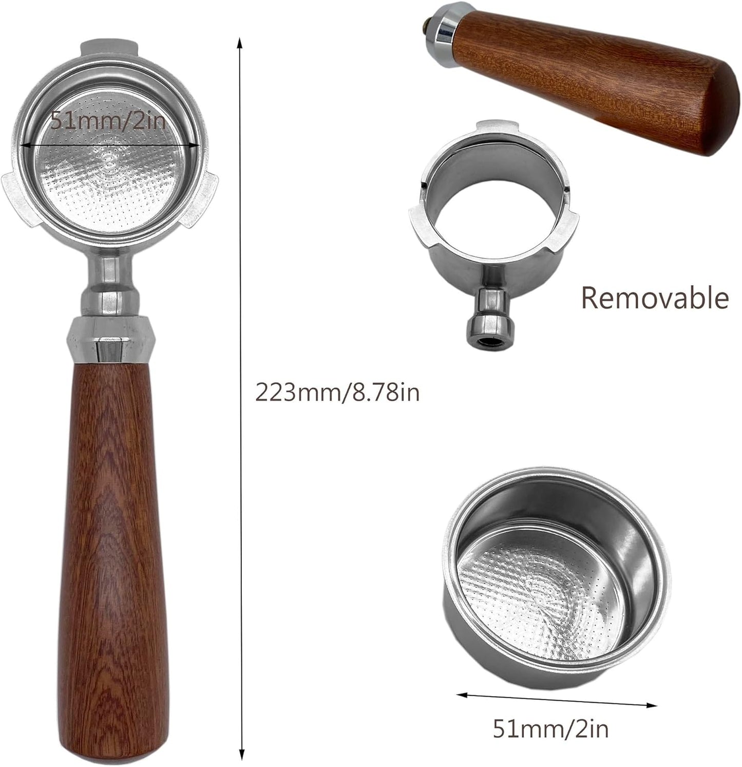 MIAO JIN 51mm Bottomless Portafilter 3 ears Coffee Naked Espresso Portafilter Compatible with DeLonghi Dedica EC680/EC685 With 1 Cup Filter Basket