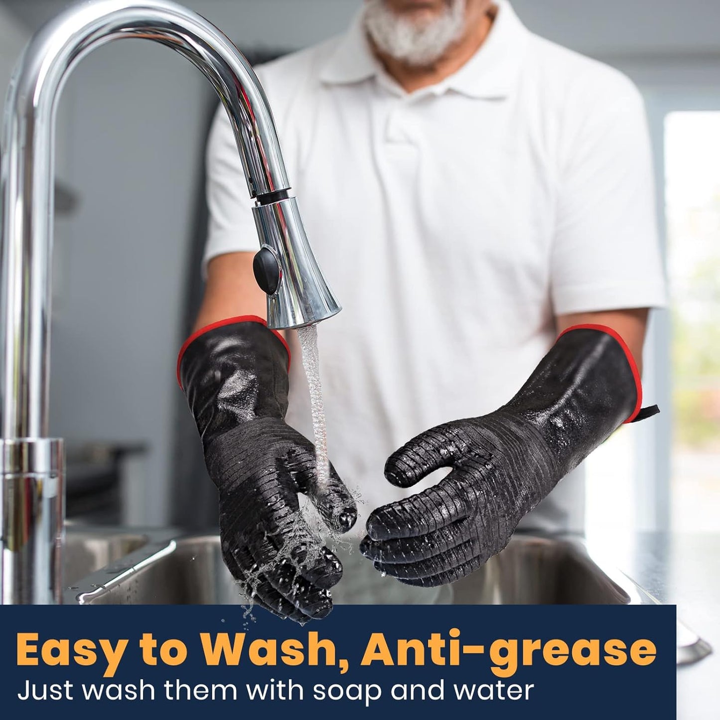 GEEKHOM 18-Inch Heat Resistant Gloves 932°F for BBQ Grilling, Waterproof Long Sleeve Anti-Slip Cooking Gloves – Textured Grip Protection