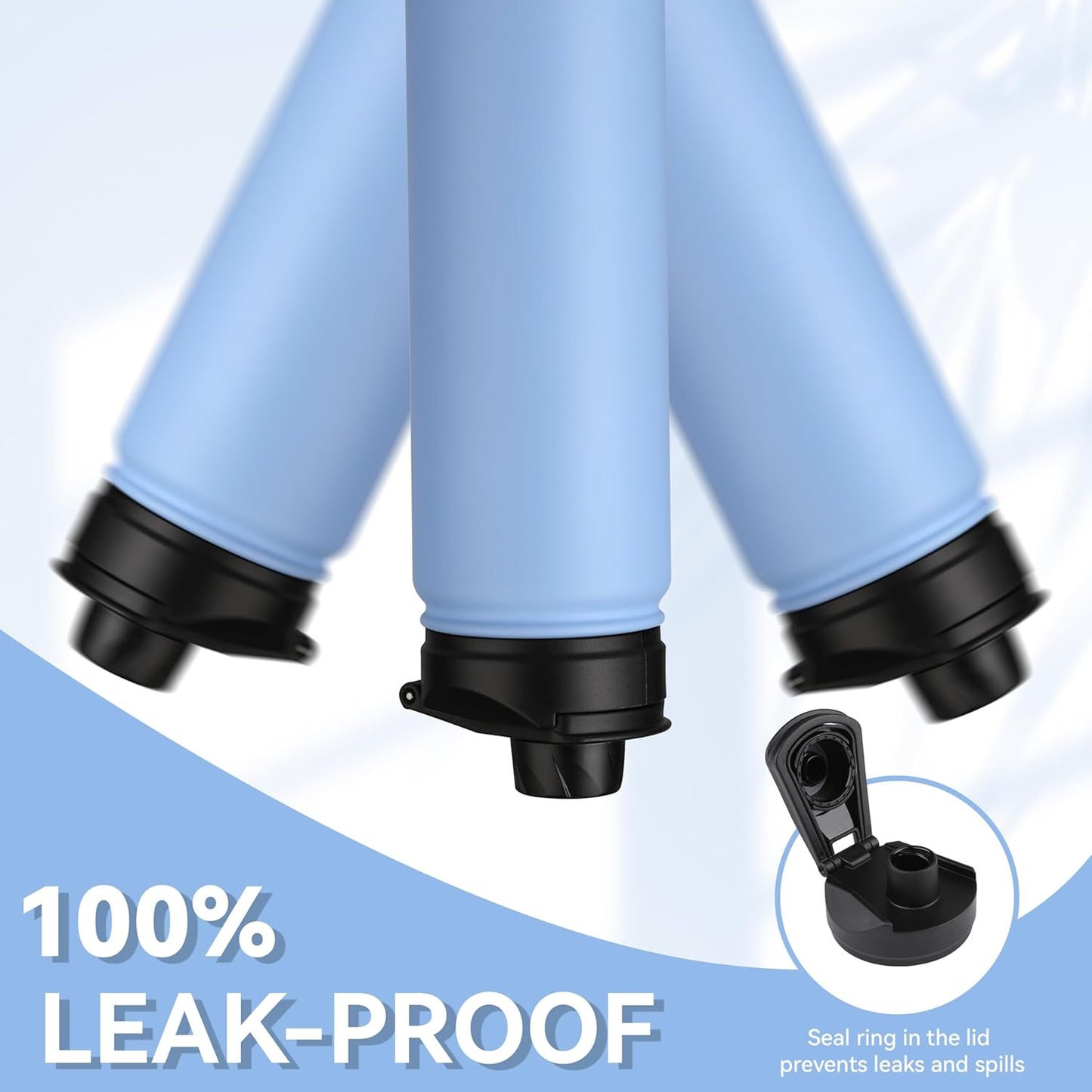 HASLE OUTFITTERS Insulated Water Bottle 22 oz Double Wall Stainless Steel Water Bottle Wide Mouth with Straw Lid & Spout Lid Keeps Cold or Hot(Blue,4)