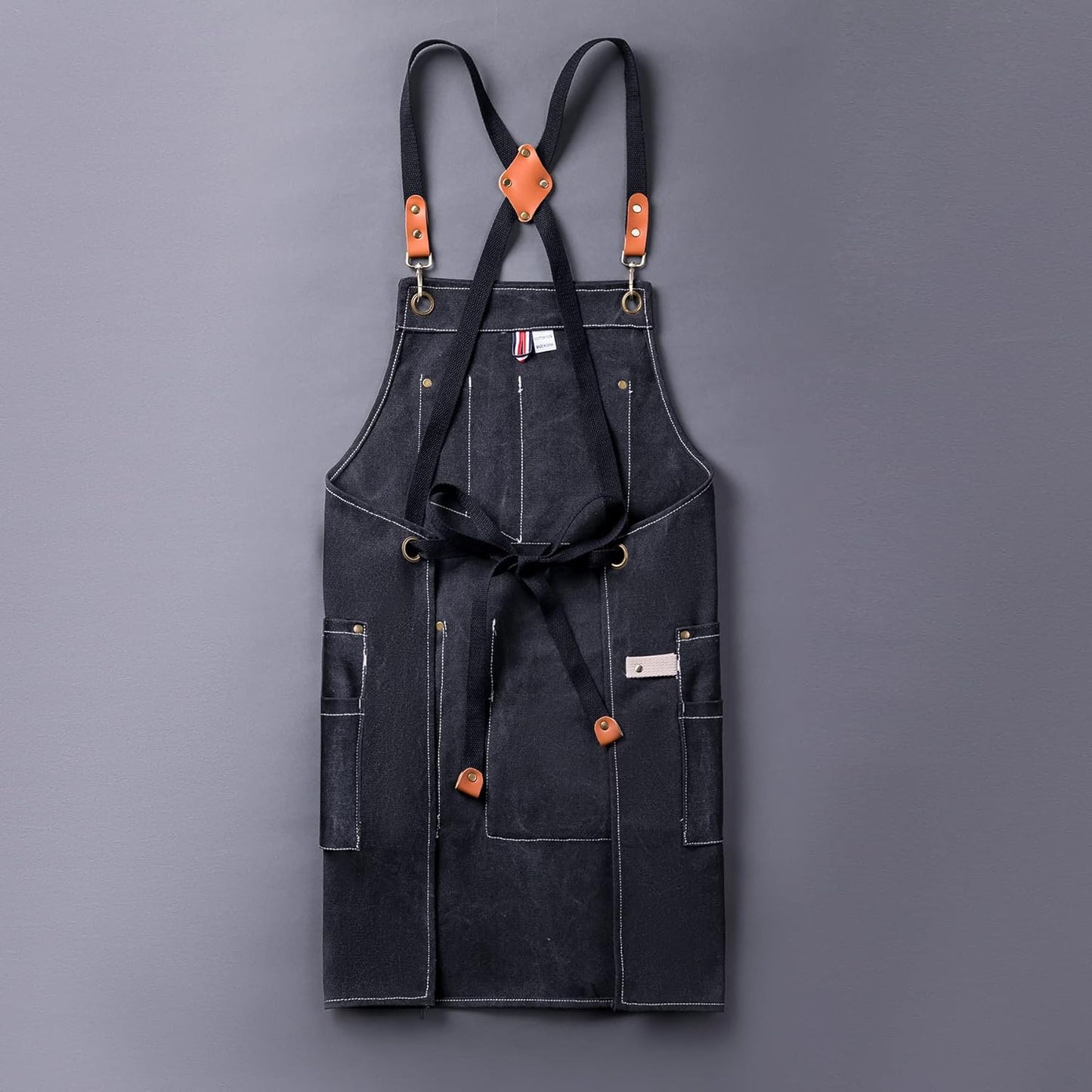 Canvas Aprons for Men Chef Apron, Work Apron with Large Pockets - 16oz Heavy Duty Cross Back, BBQ, Cooking