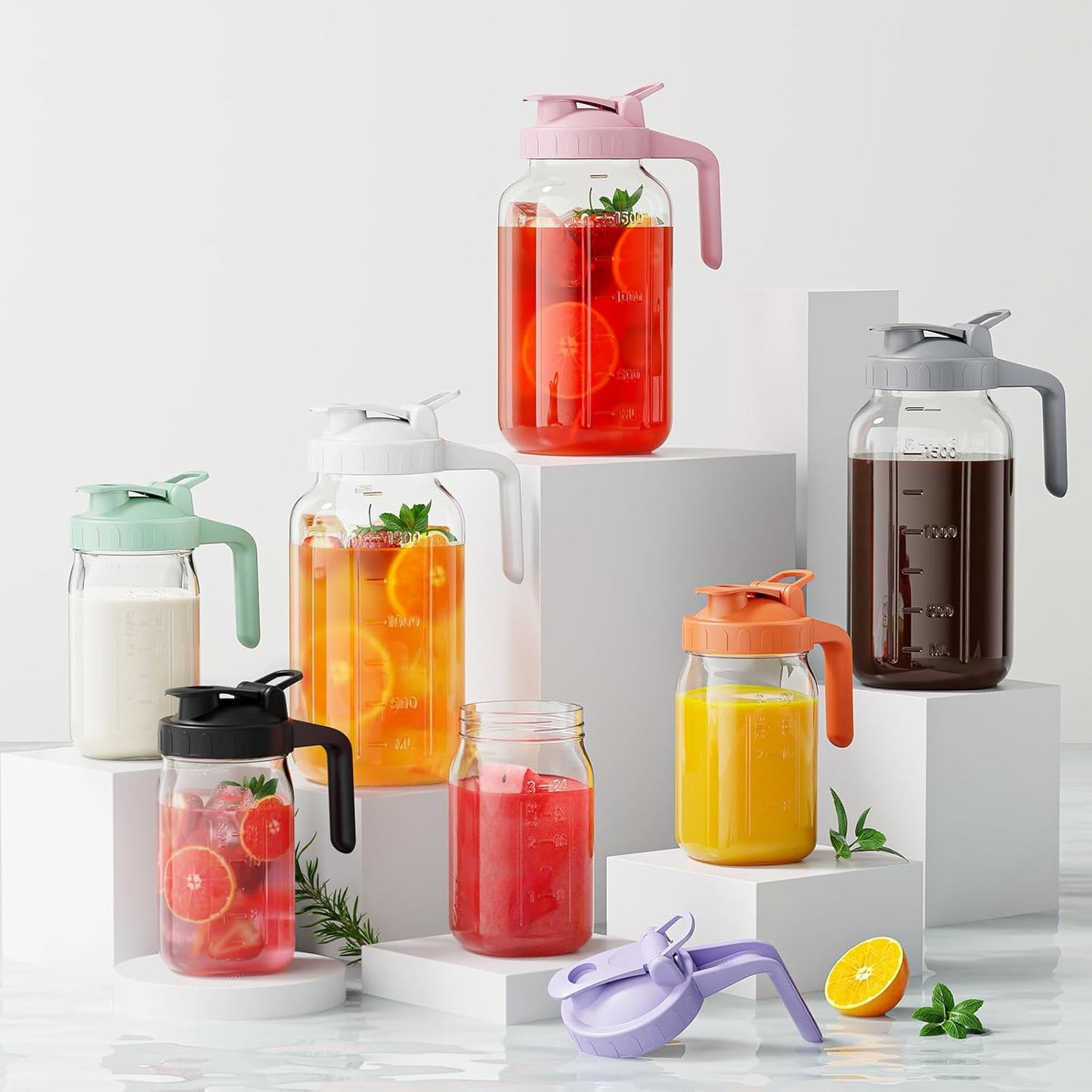 Breast Milk Pitcher Jug - 32 oz Glass Mason Jar Airtight Pitcher with Pour Spout Handle for Breastmilk, Iced Tea, Ice Drinks Storage Container(Black)