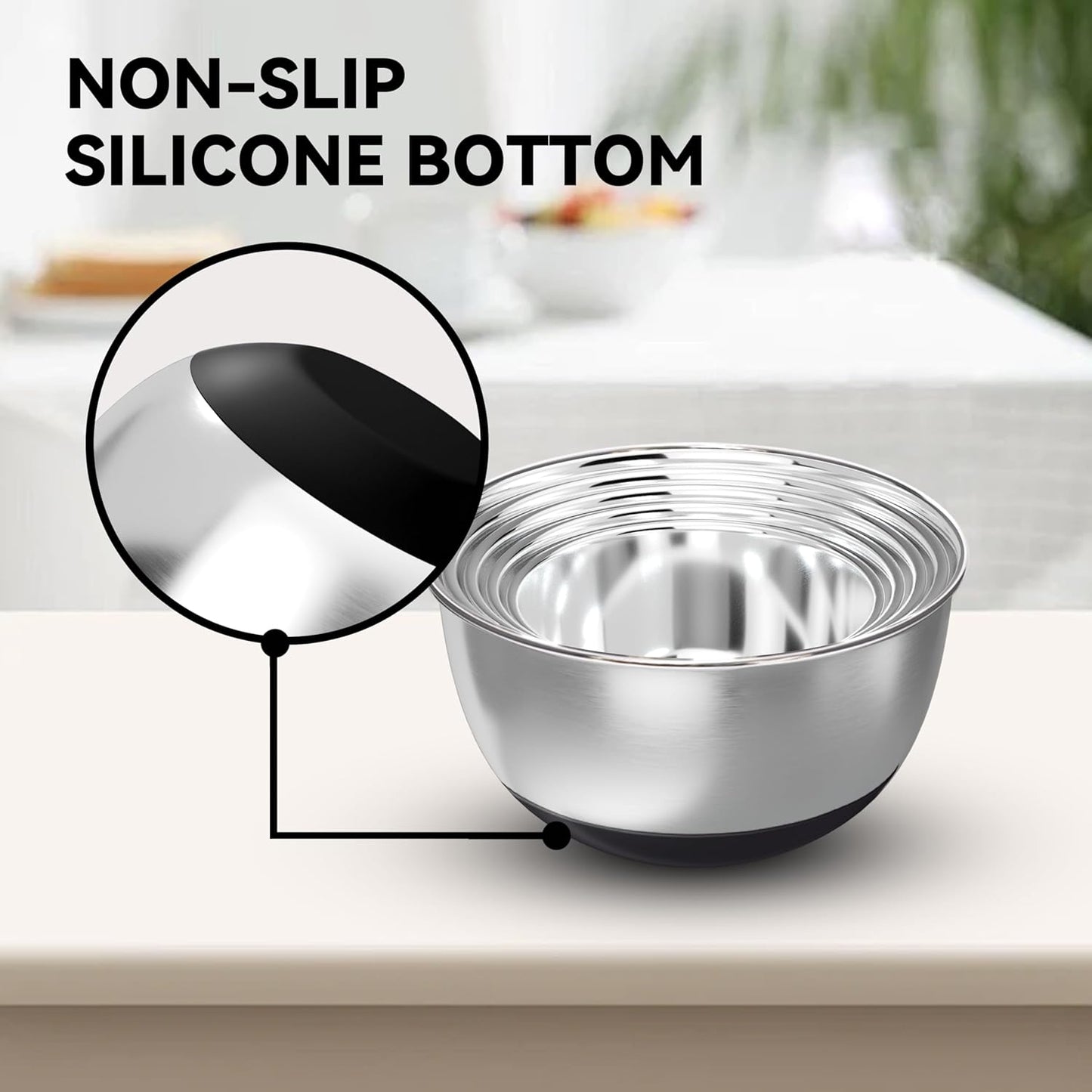 Stainless Steel Mixing Bowls with Lids – Set of 5 Large Nesting Metal Bowls for Kitchen, Baking, Cooking, Food Prep & Storage, Non-Slip Base, Dishwasher Safe,Black