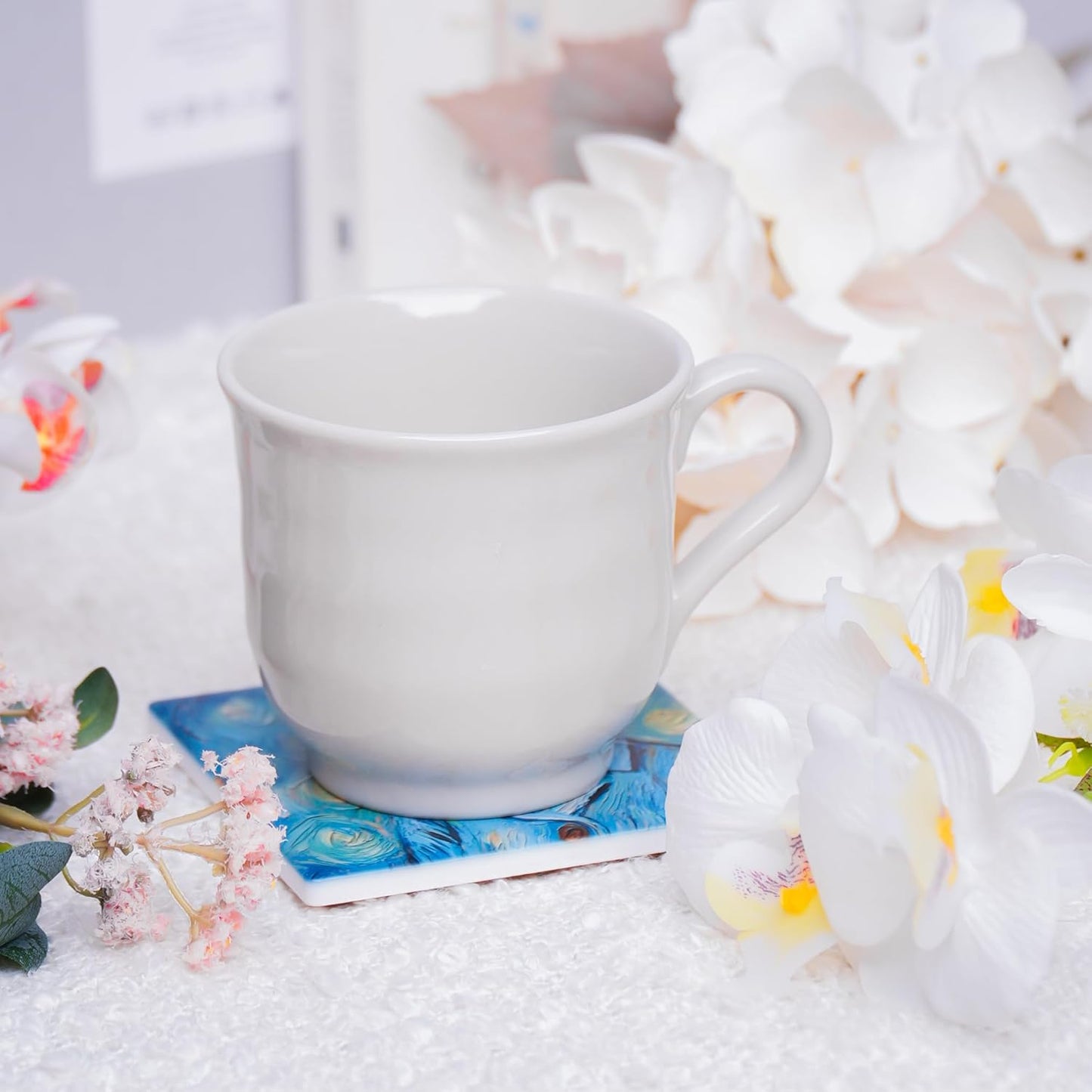 Ceramic Coasters Set of 4 – Square Drink Coasters with Cork Backing, 3.9x3.9 Inches – Decorative Printed Designs for Home, Office, or Gift Use (Gallery Cats)