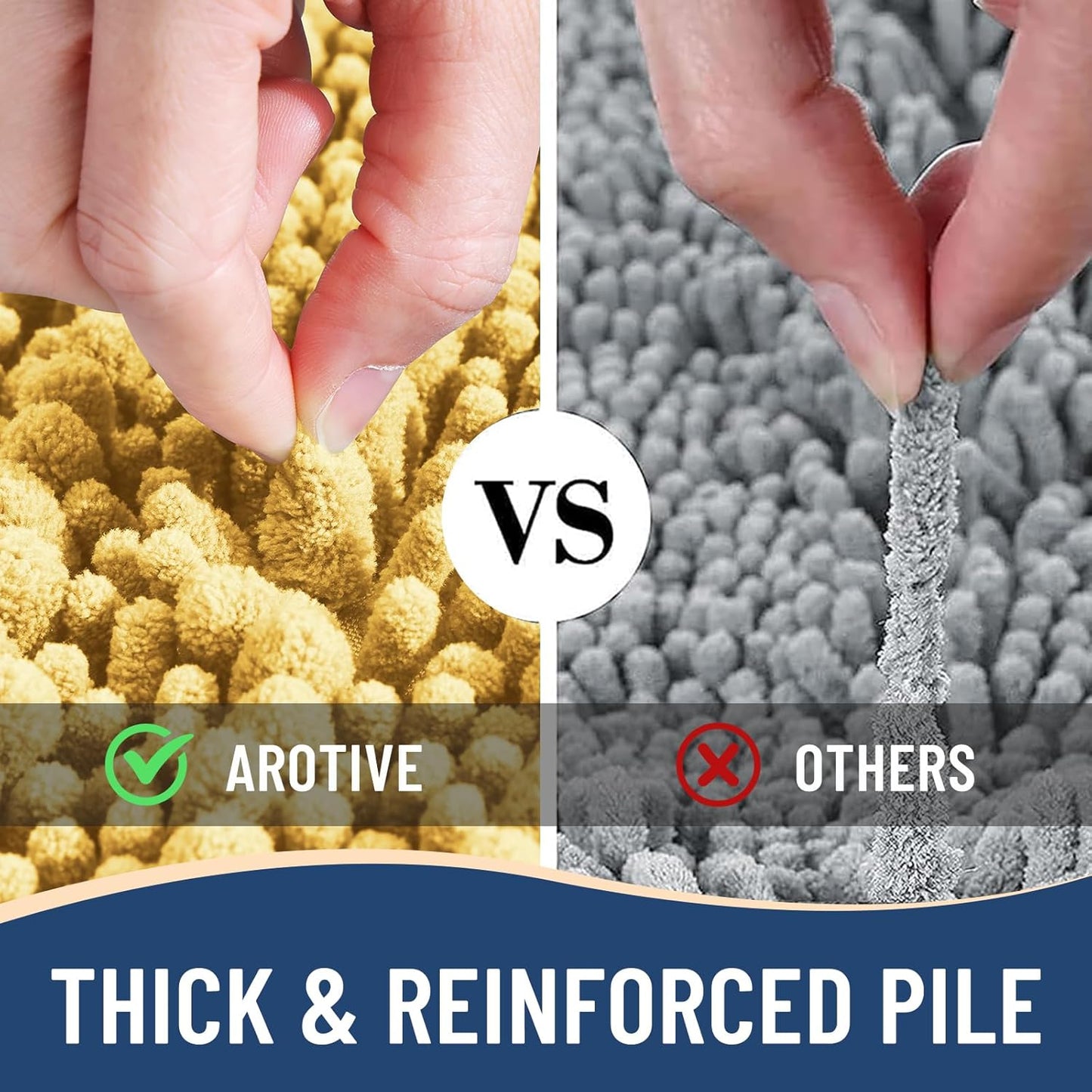 Arotive Luxury Chenille Bathroom Rug Mat, Extra Soft Thick Absorbent Shaggy Bath Rugs, Non-Slip Machine Wash Dry, Plush Bath Mats for Bathroom, Shower and Tub, 60x20, Yellow