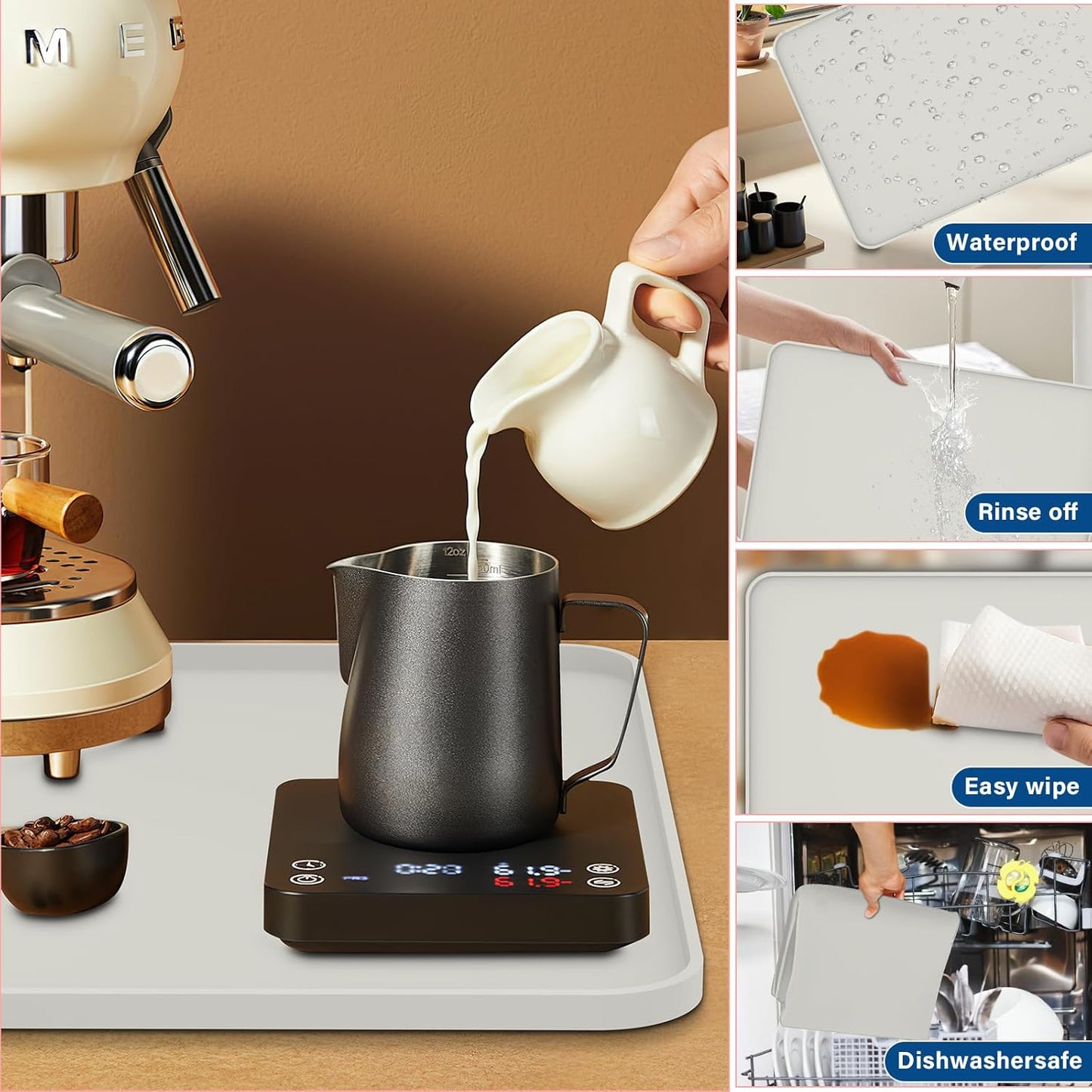 Silicone Coffee Mat - Removable Bar Mat with Concave and Convex Design, Leak-Proof and Non-Slip, Suitable for Use Under the Coffee Machine to Keep the Countertop Clean (White19"x12")