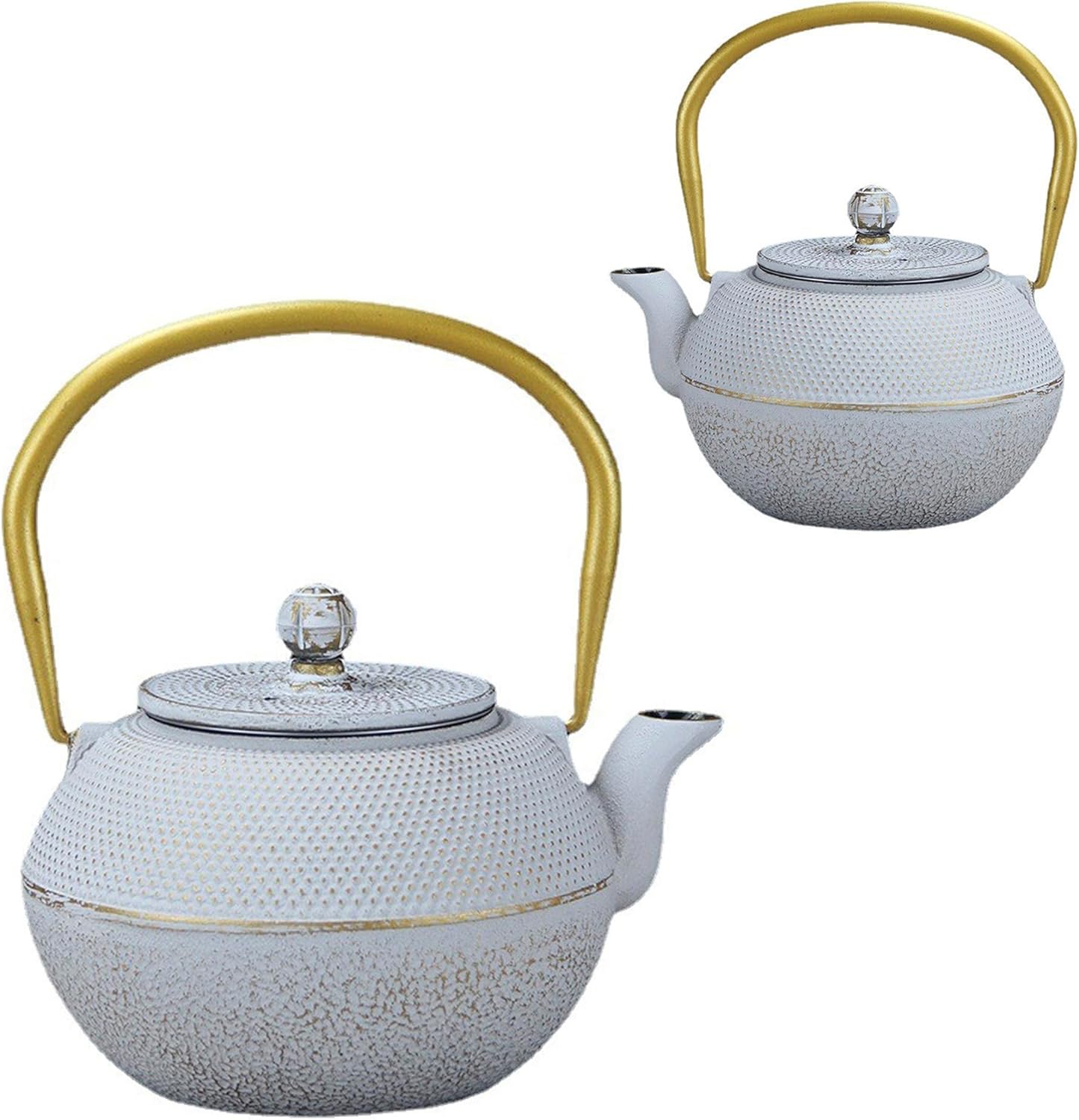 Japanese Tetsubin Cast Iron Teapot Tea Kettle pot with Stainless Steel Infuser for Stovetop Safe Coated with Enameled Interior (White, 1200ml)