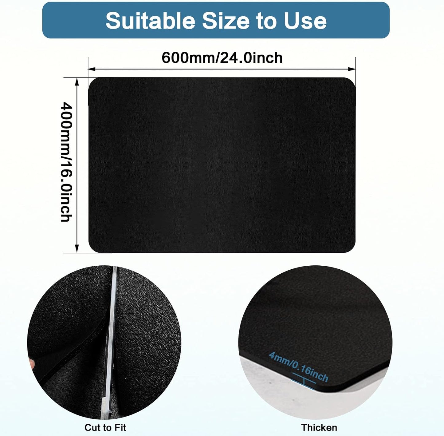 Coffee Mat 16''x24'', Dish Drying Mats for Kitchen Counter Absorbent Hide Stain Bar Mat Coffee Bar Accessories Anti Spill Mats Rubber Backed Fit Under Coffee Maker Espresso Machine Dish Rack (Black)