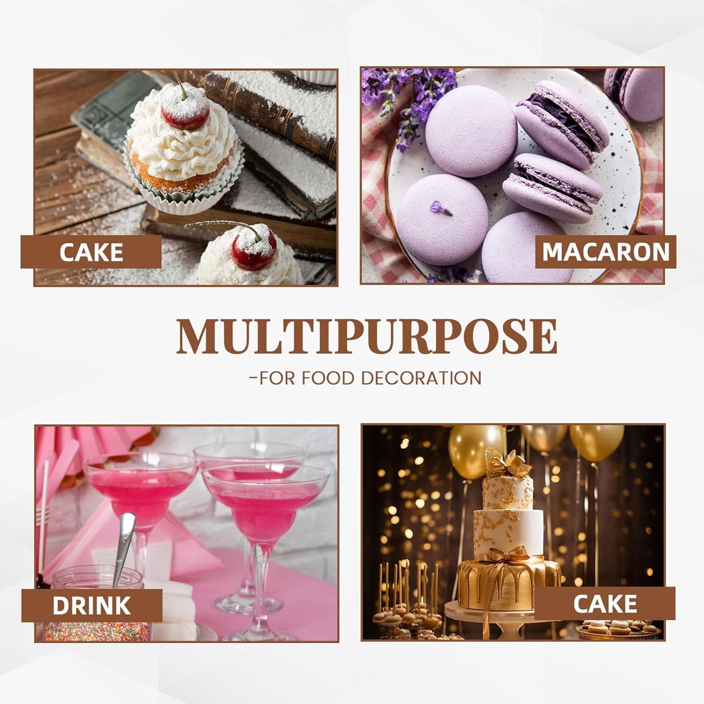 Edible Glitter Set - 4 Colors Food Grade Edible Drink Glitter for Cake Strawberries Drink Dust Shimmering, Vegan Food Coloring Sprinkle for Chocolates, Fondant Pops (3g per Bottle)