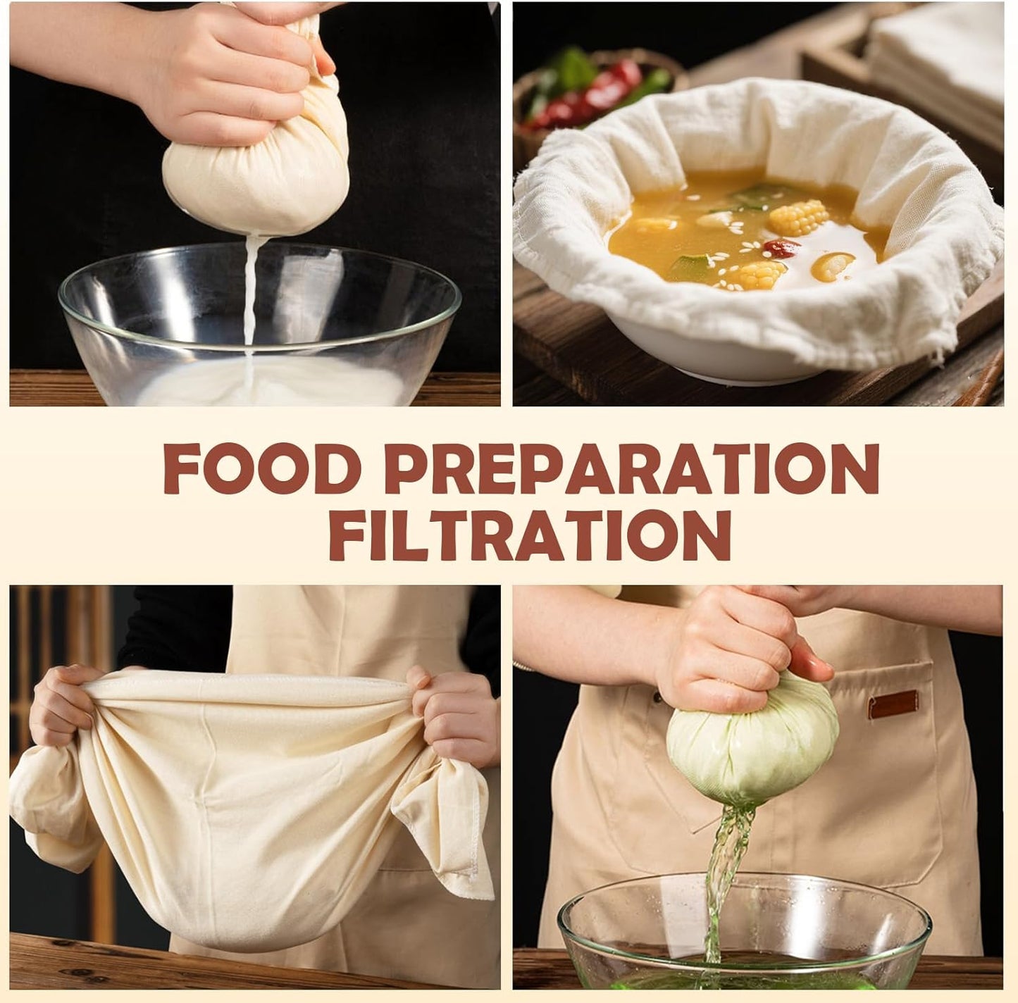 6Pcs Reusable Cheesecloth for Straining 20x20 Inch,100 Grade Cheese Cloths Hemmed 4 Edges, 100% Unbleached Cotton Cheese Cloth,Ultra-Dense Cloth Strainer for Yogurt/Nut Milk/Baking Making 56x42 Weave