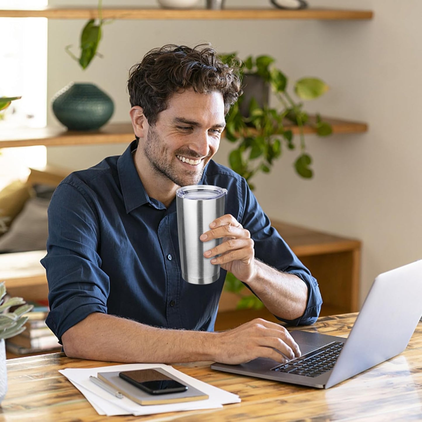 StarSpeed 20oz Tumbler Bulk with Lid, Stainless Steel Insulated Tumblers Double Wall Vacuum Insulated Travel Mug, Powder Coated Coffee Cups for Hot and Cold Drinks(Silver,6)