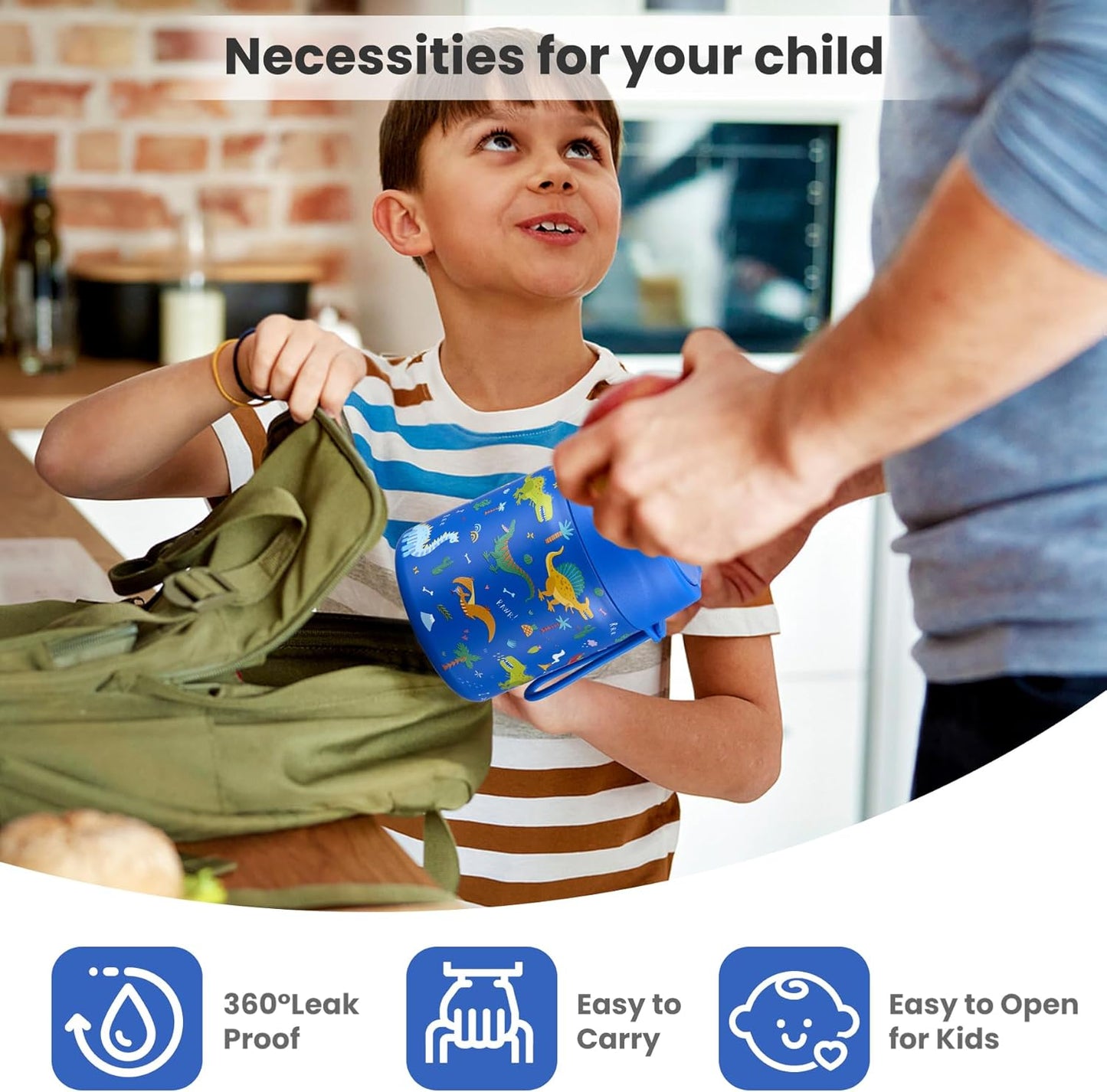 17oz Soup Thermo for Hot Food Kids,Insulated Food Jar with Spoon,Thermo Hot Food Lunch Container,Wide Mouth Leakproof Stainless Steel Lunch Box for School-Dinosaur