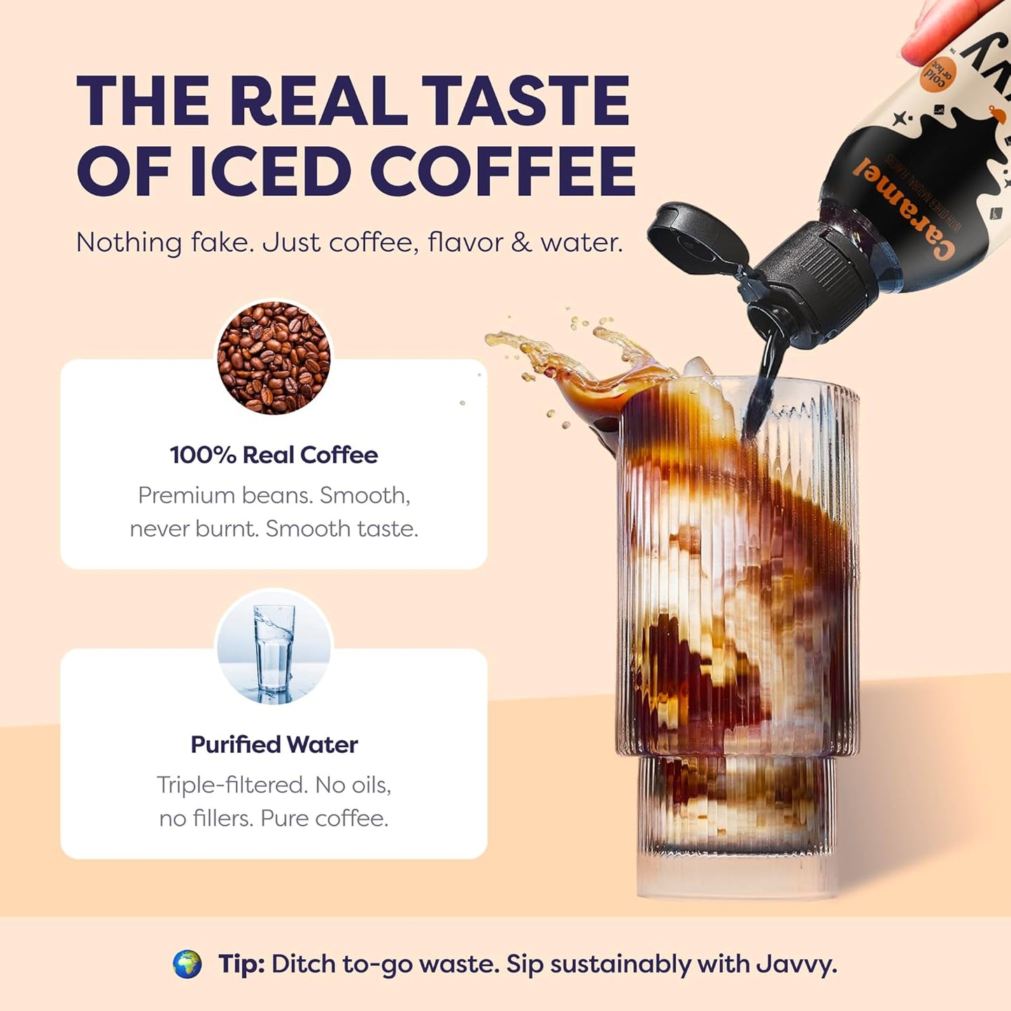 Javvy Coffee Concentrate - Cold Brew Coffee, Perfect for Hot or Iced Instant Coffees, Hot Drinks, Cold Brew Concentrate, 35 Servings - Caramel