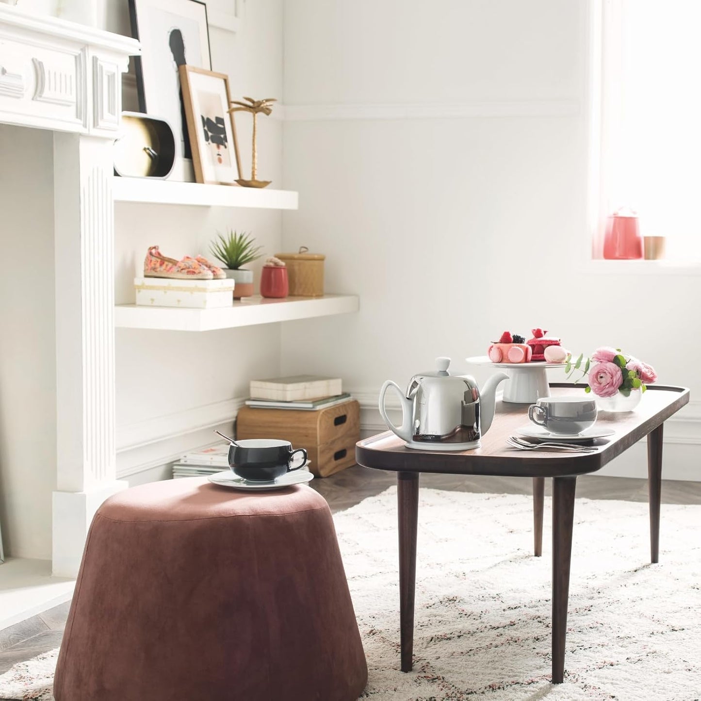 Salam Luxury French Tea Pot - Porcelain Teapot with Emerald Aluminum Cover, Ceramic Tea Kettle for Loose Tea, Removable Infuser, 4 Cup Capacity, 24oz - Emerald