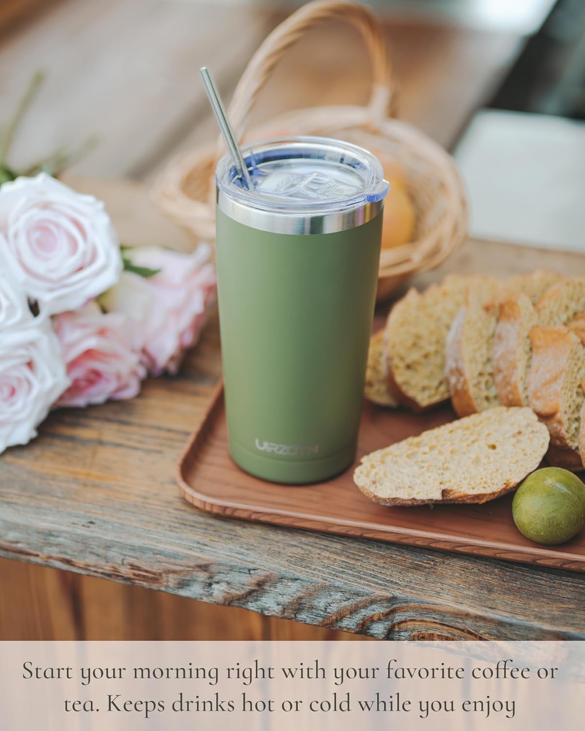 Travel Coffee Tumbler 20oz, Leakproof Travel Coffee Mug with Lid and Straw, Stainless Steel Double Wall Vacuum Insulated Tumbler for Hot/Iced Drinks (Textured Matte, Brown)