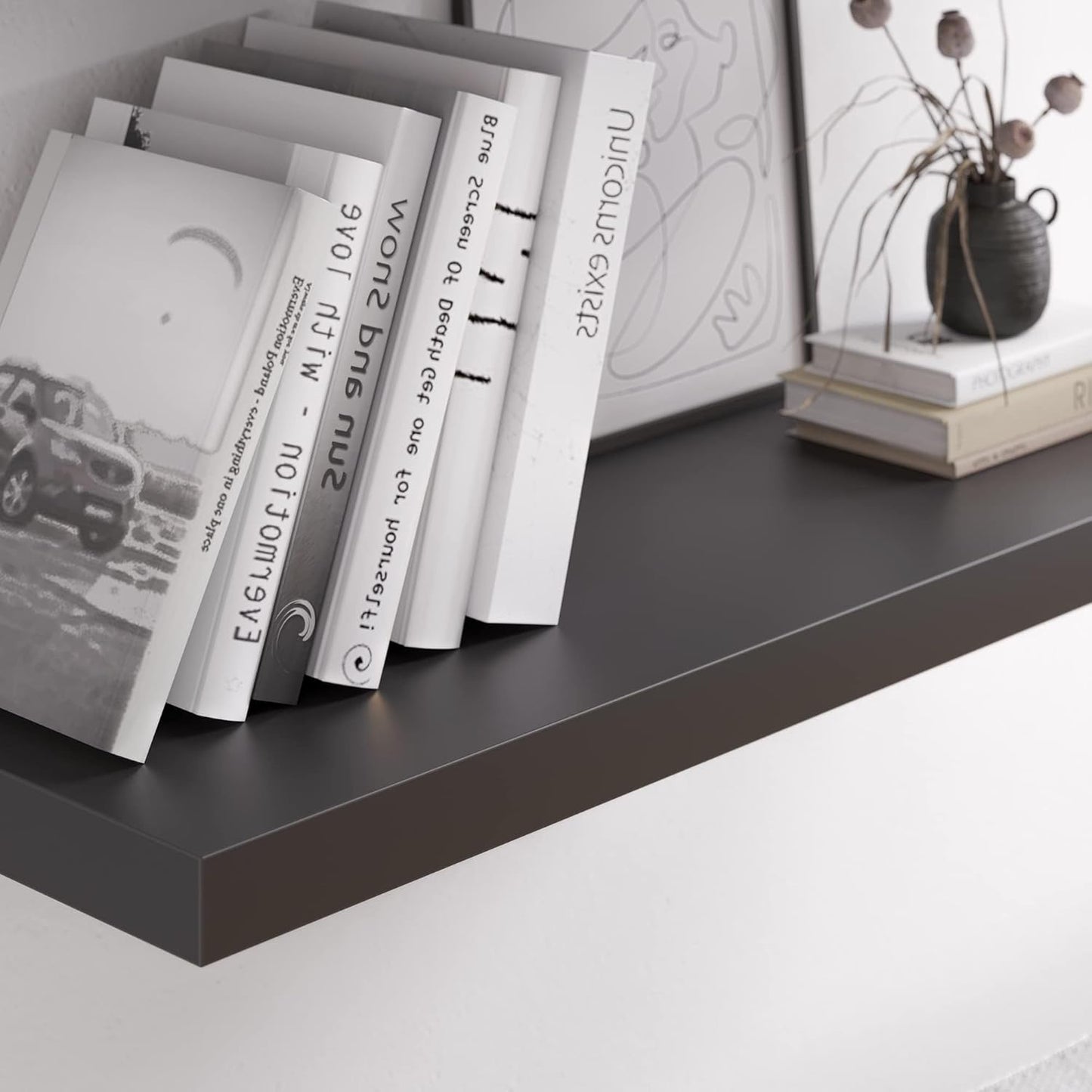 Floating Shelf, Set of 1 Wall Shelf, 36 in W x 12.75 in D x 2 in H Wooden Floating Wall Shelf with Invisible Brackets for Living Room/Bedroom/Bathroom/Kitchen Storage and Decor, Black