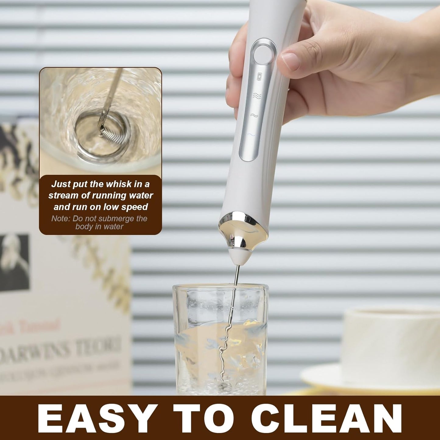 Handheld Electric Milk Frother with 2 Heads, Coffee Whisk Foam Mixer with USB Rechargeable 3 Speeds, Foam Maker Blender for Latte, Cappuccino, Hot Chocolate, Egg (White with stand)