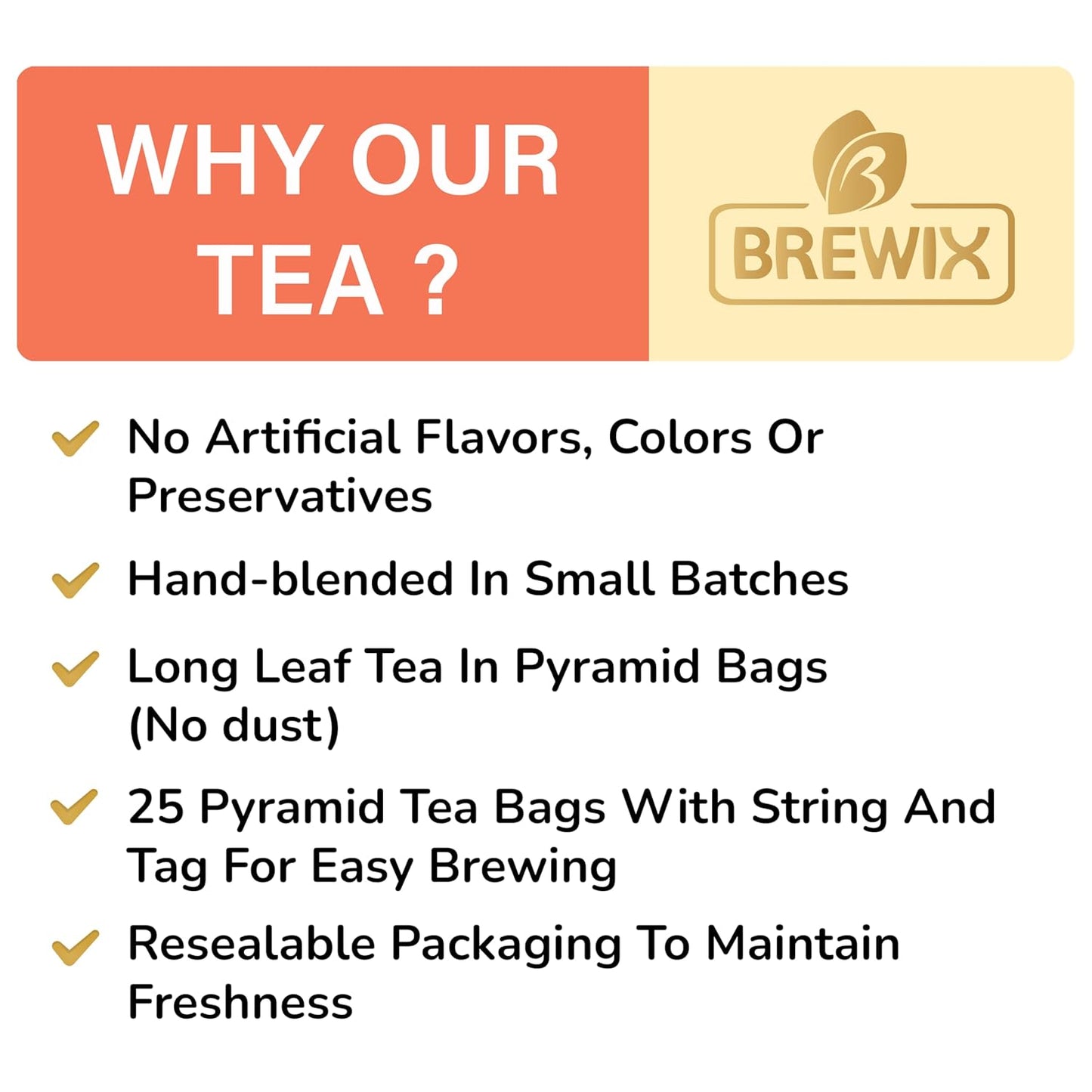 BREWIX, Peach Black Tea (25 Pyramid Bags) | Premium Black Tea with Peach | Floral & Refreshing | Iced or Hot | Caffeinated And Sugar-Free
