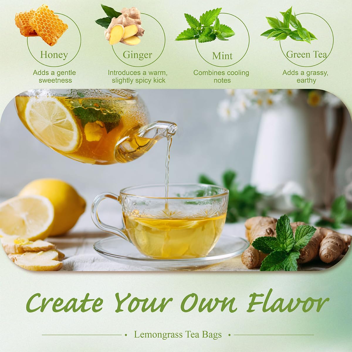 WT WEETEE Lemongrass Tea Bags, 100 Count Pure Lemon Grass Leaves Tea Bags, Natural Caffeine Free Herbal Tea