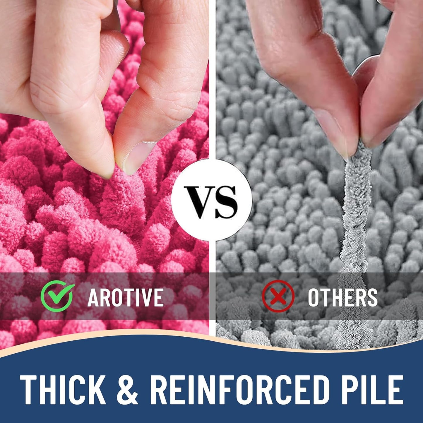 Arotive Luxury Chenille Bathroom Rug Mat, Extra Soft Thick Absorbent Shaggy Bath Rugs, Non-Slip Machine Wash Dry, Plush Bath Mats for Bathroom, Shower and Tub, 34x21, Deep Pink