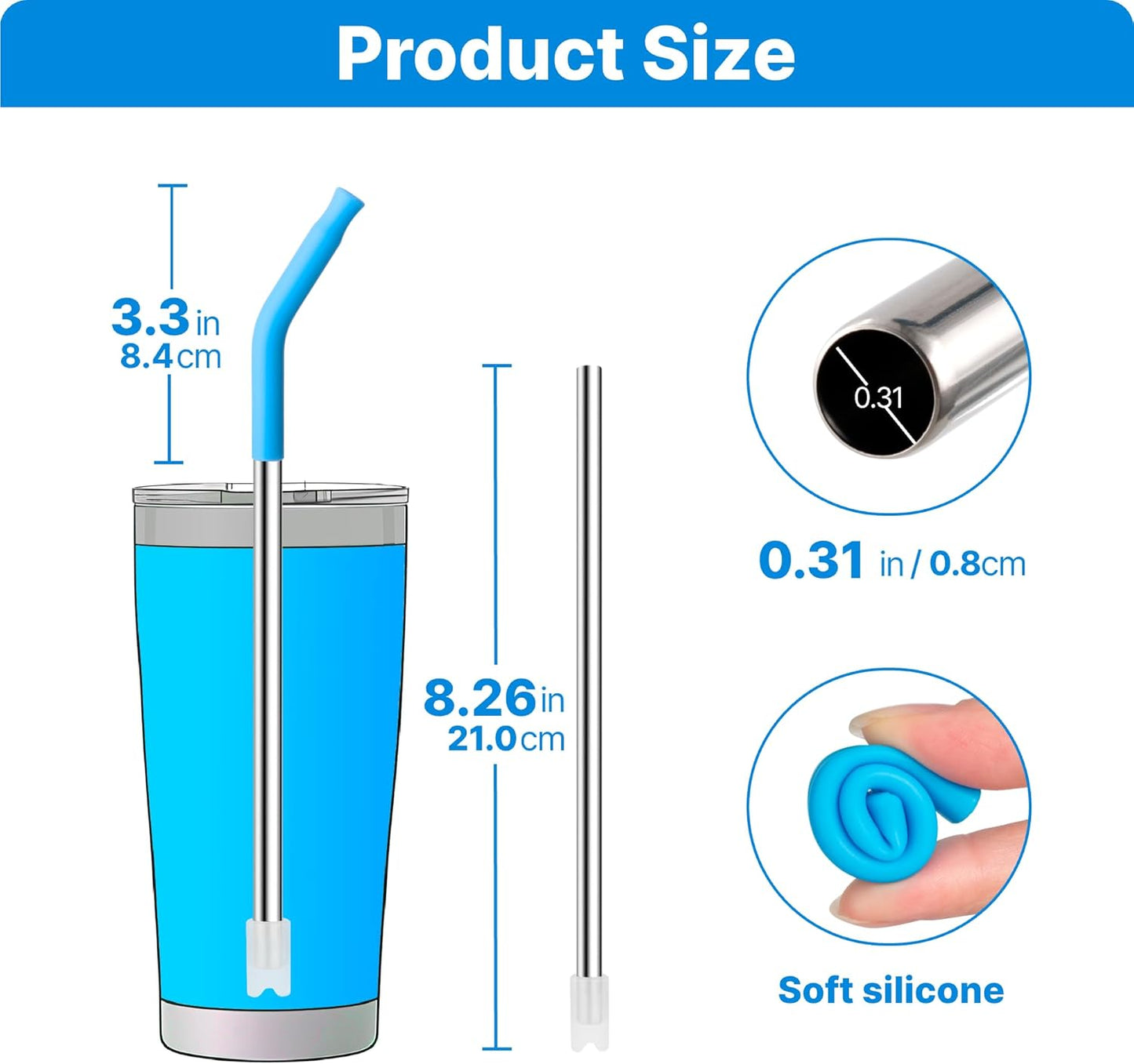 Metal Straws with Silicone Tip for 20 oz YETI Tumbler, 4 Pcs Reusable Stainless Steel Straws for 20 oz Stanley Cup and 16 oz Glass Cups(Color 2)