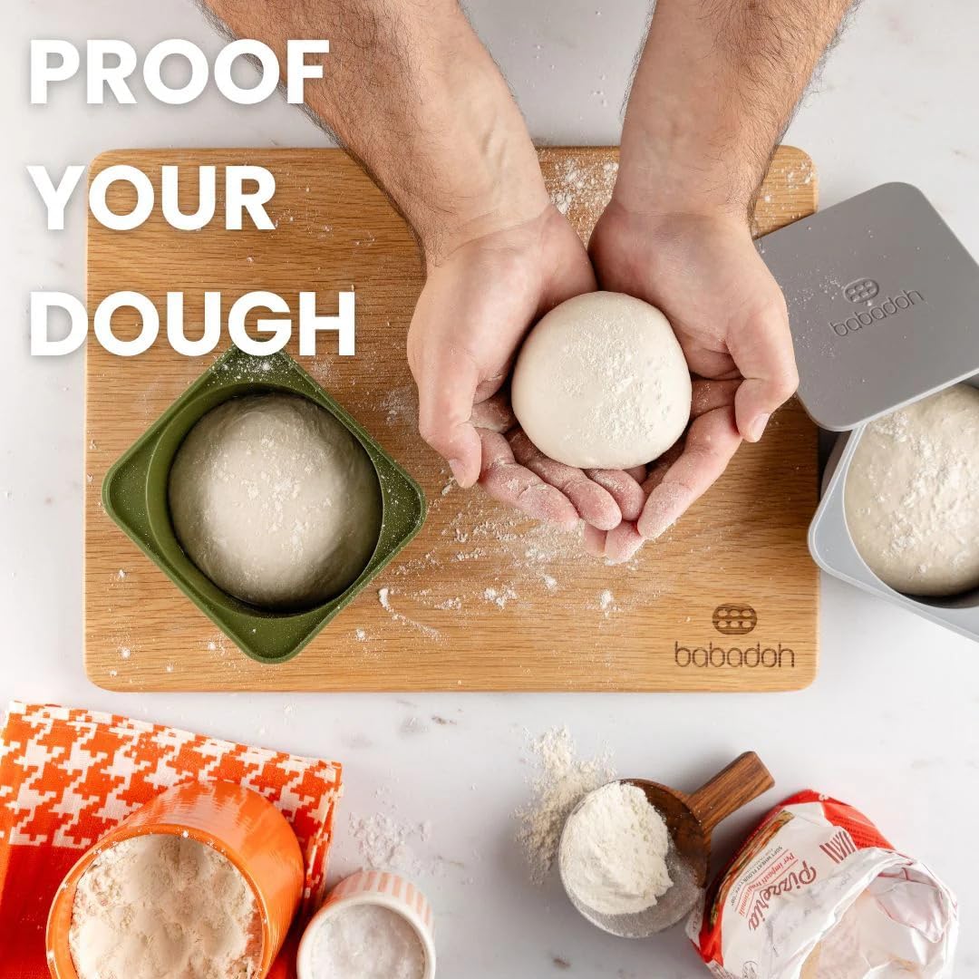 Babadoh Pizza Dough Proofing Silicone Containers with Lids | Pizza Making Accessories | The Perfect Pizza | Set of 3 | Multi Bright (1 Berry, 1 Orange, 1 Lime) | Original Size (make 12" Pizzas)