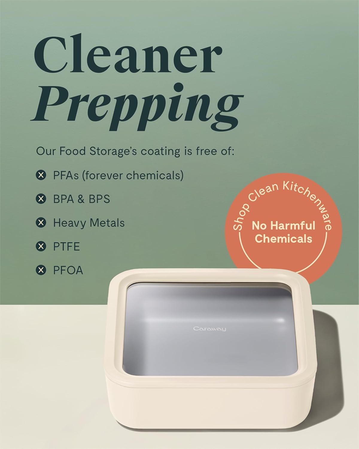 Caraway Glass Food Storage, 10 Cup Glass Container - Ceramic Coated Food Container - Non Toxic, Non Stick Lunch Box Container with Glass Lids. Dishwasher, Oven, & Microwave Safe - Square Shape - Gray