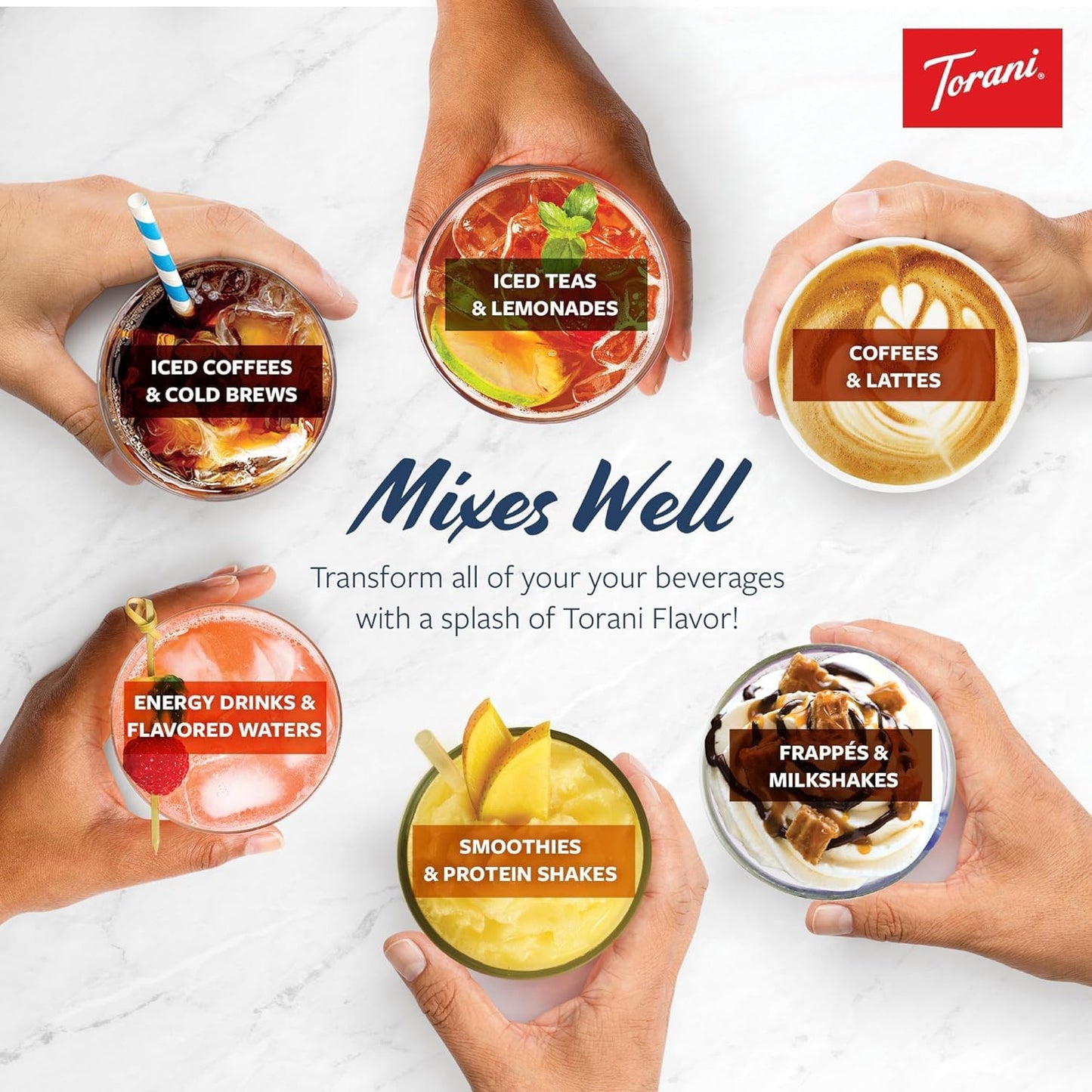 Torani Flavored Drink Syrup Soda Shop Variety Pack, Raspberry, Peach, Vanilla & Strawberry, 25.4 fl oz (Set of 4)