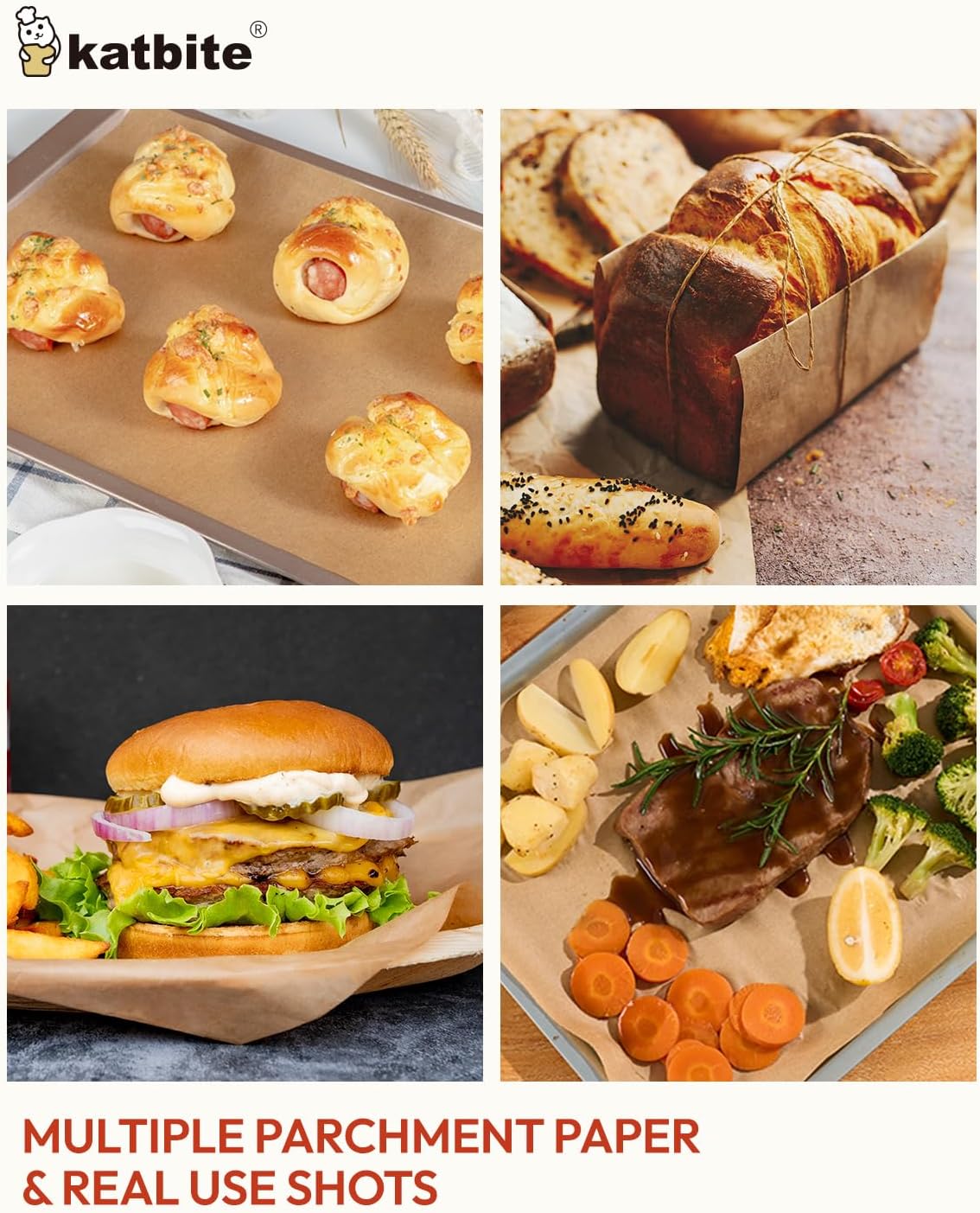 Katbite 400PCS Unbleached Parchment Paper Sheets, 12 x 16 IN Pre-Cut Baking Parchment, Heavy Duty Non-Stick Baking Paper for Half Sheet Cookie Bread Cake Pans, Grilling Meat Pizza,Oven,Air Fryer