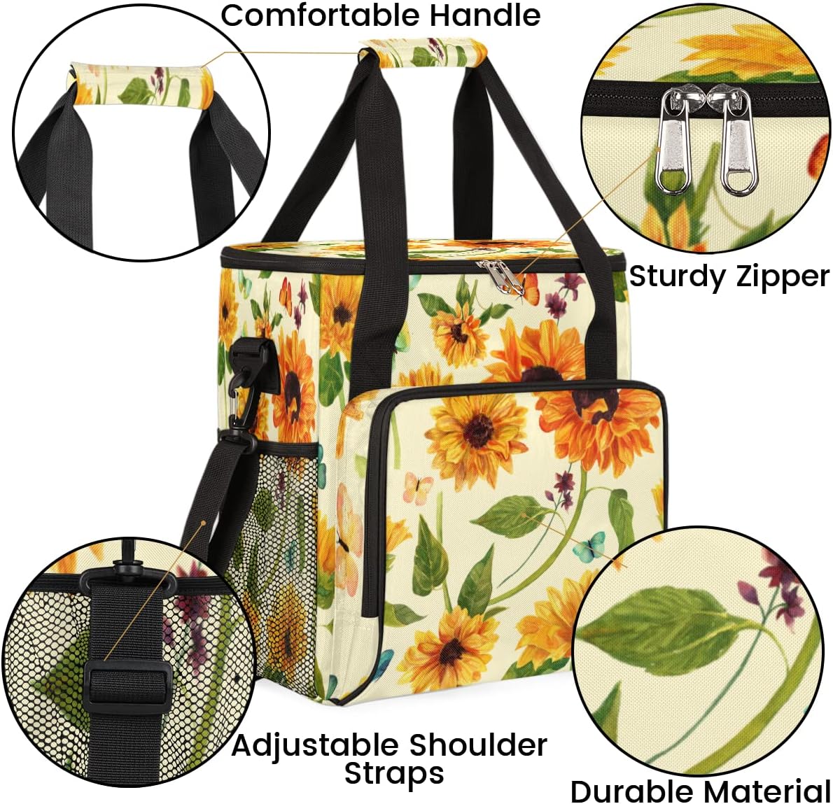 Sunflower Coffee Maker Carring Bag Flower Leaves Travel Storage Tote Bag Compatible with Keurig K-Mini or K-Mini Plus Portable Single Serve Coffee Brewer Case with Pockets for K-cup Pods