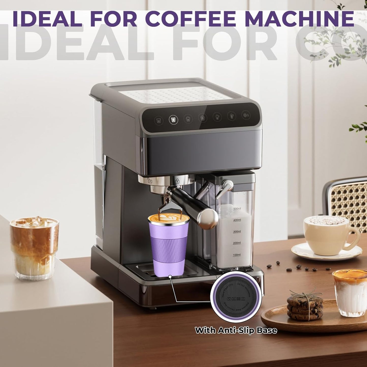 Insulated Coffee Tumbler 17 oz, Stainless Steel Coffee Mug with Lids, Travel Coffee Mug Leak Proof, Double Wall Vacuum Insulated Reusable Coffee Cup, Keep Drinks Hot and Cold (Lavender, 17 Ounces)