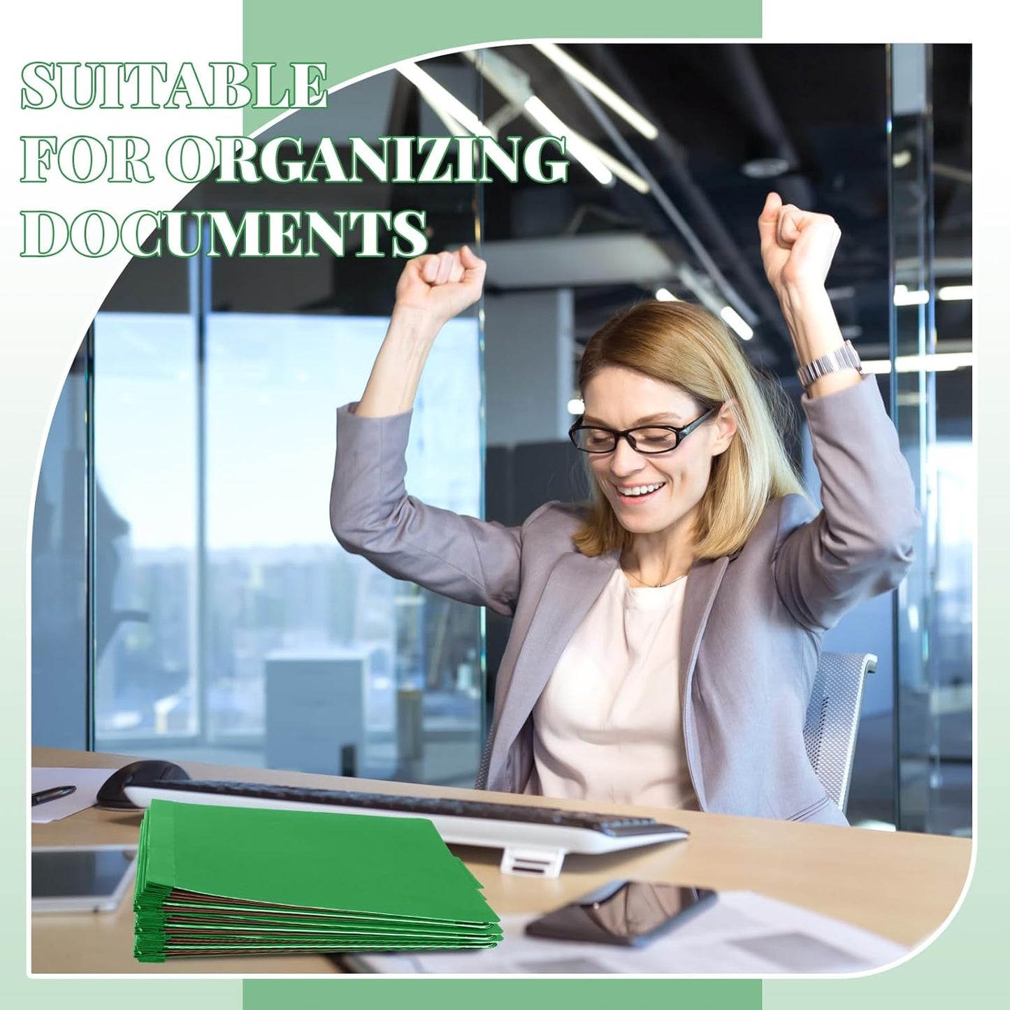 12 Pcs Classification Folders Letter Size, Back to School Supply for Teacher, Student, 3 Dividers Pressboard File Folder Bulk with 2 Fasteners, 3.5 Inch Expanding File Organizer (Green)