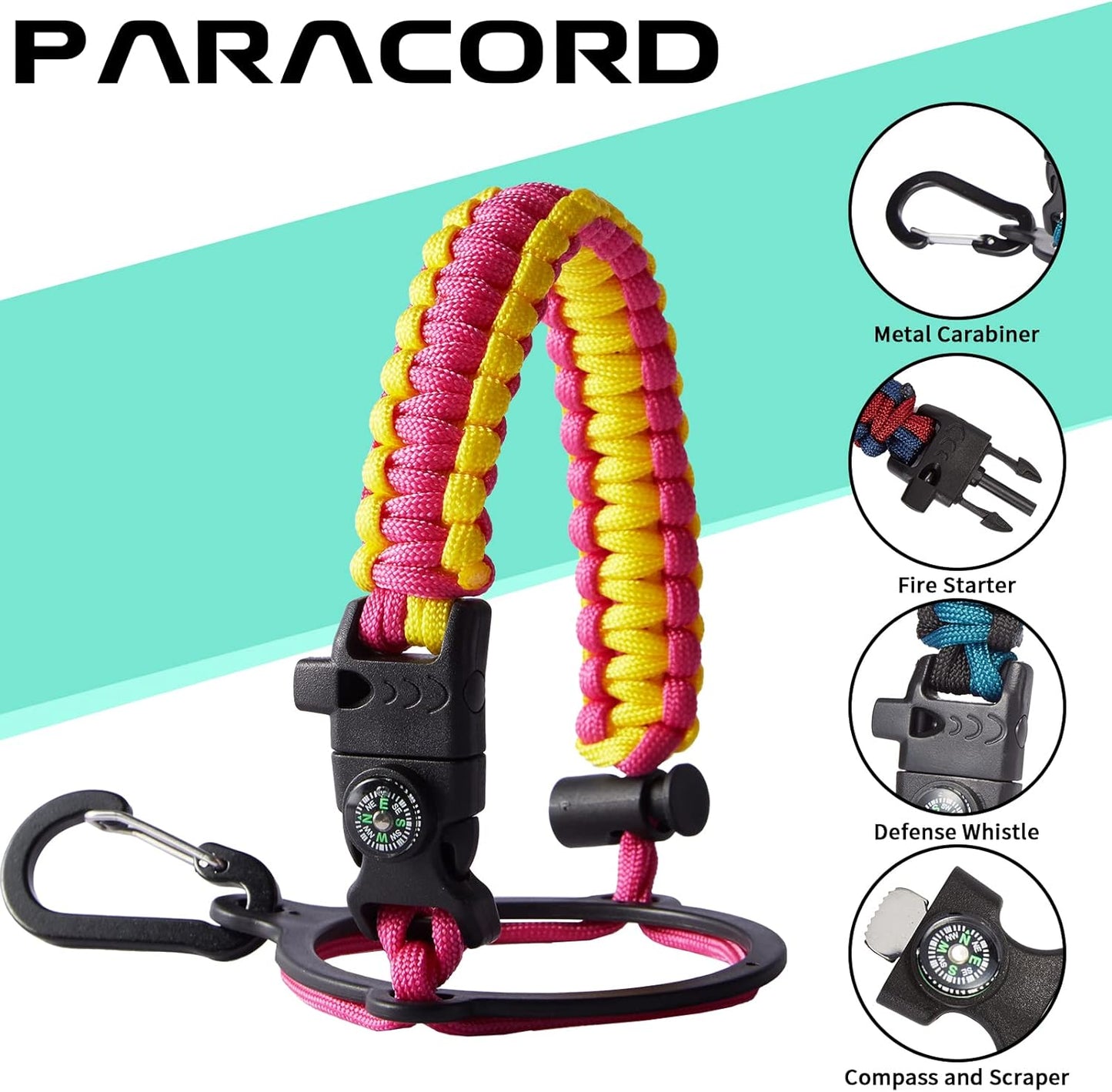 32/40/64oz Insulated Water Bottle with Paracord Handle, Sleeve Carry Strap, Straw Spout Lid, Wide Mouth Metal Canteen Sports Thermo Mug, Leak & Sweat Proof Cold Flask Jug for Camping Traveling