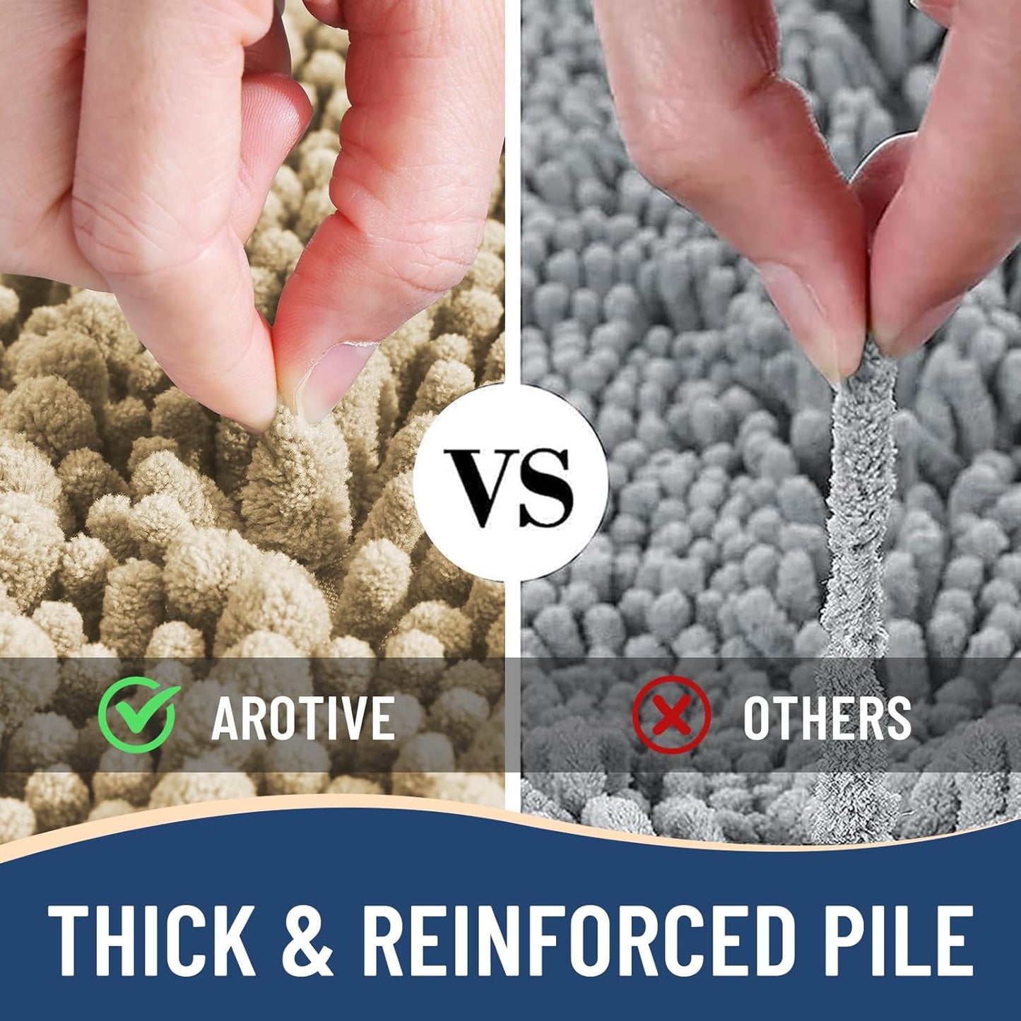 Arotive Luxury Chenille Bathroom Rug Mat, Extra Soft Thick Absorbent Shaggy Bath Rugs, Non-Slip Machine Wash Dry, Plush Bath Mats for Bathroom, Shower and Tub, 70x24, Beige