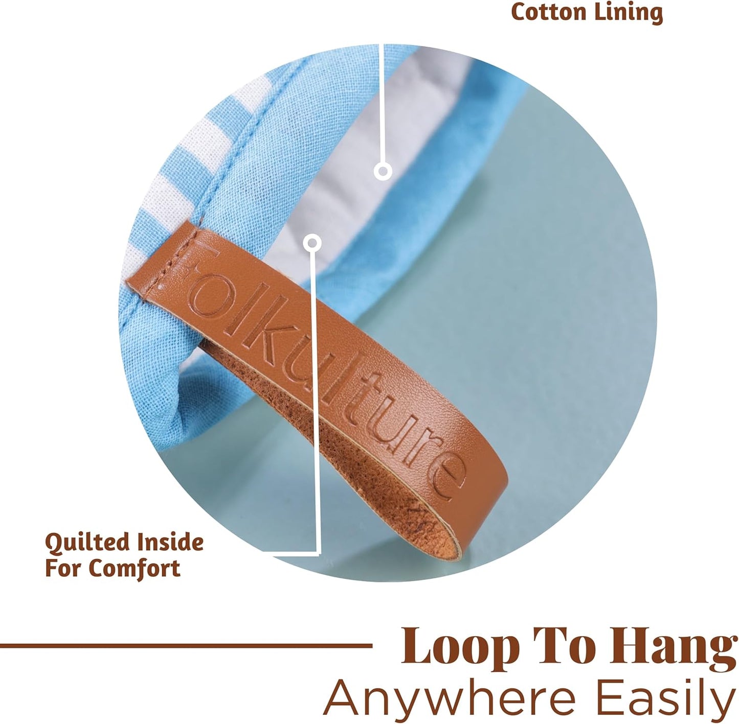 Folkulture Mini Oven Mitts Heat Resistant & Non Slip | (5.75 x 9) Set of 2 Blue Short Oven Mitts with Hanging Loop for Kitchen Decor | 100% Cotton Oven Gloves or Orange Kitchen Mittens Set