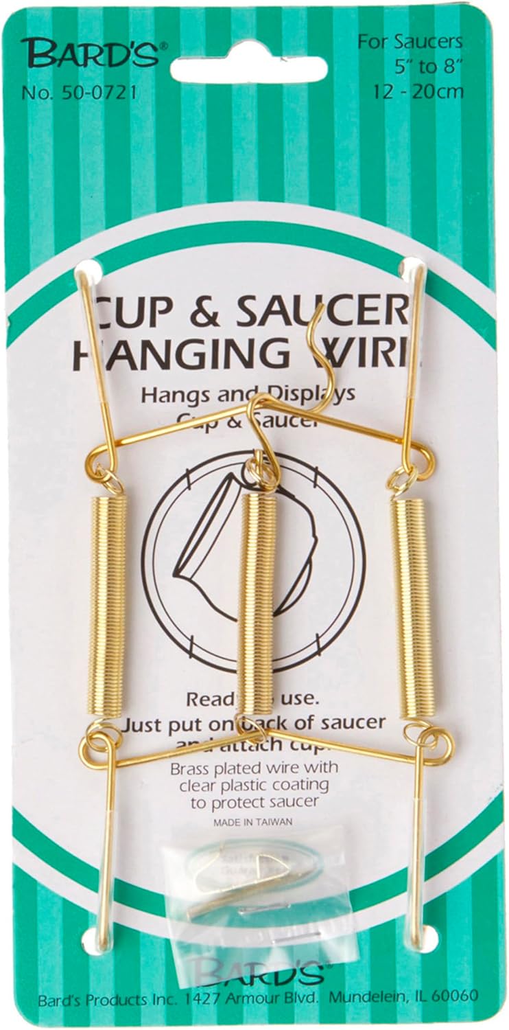 Bard's Gold-Toned Wall Mountable Tension Cup and Saucer Hanger, 8" H x 2.75" W x 1" D, Pack of 3