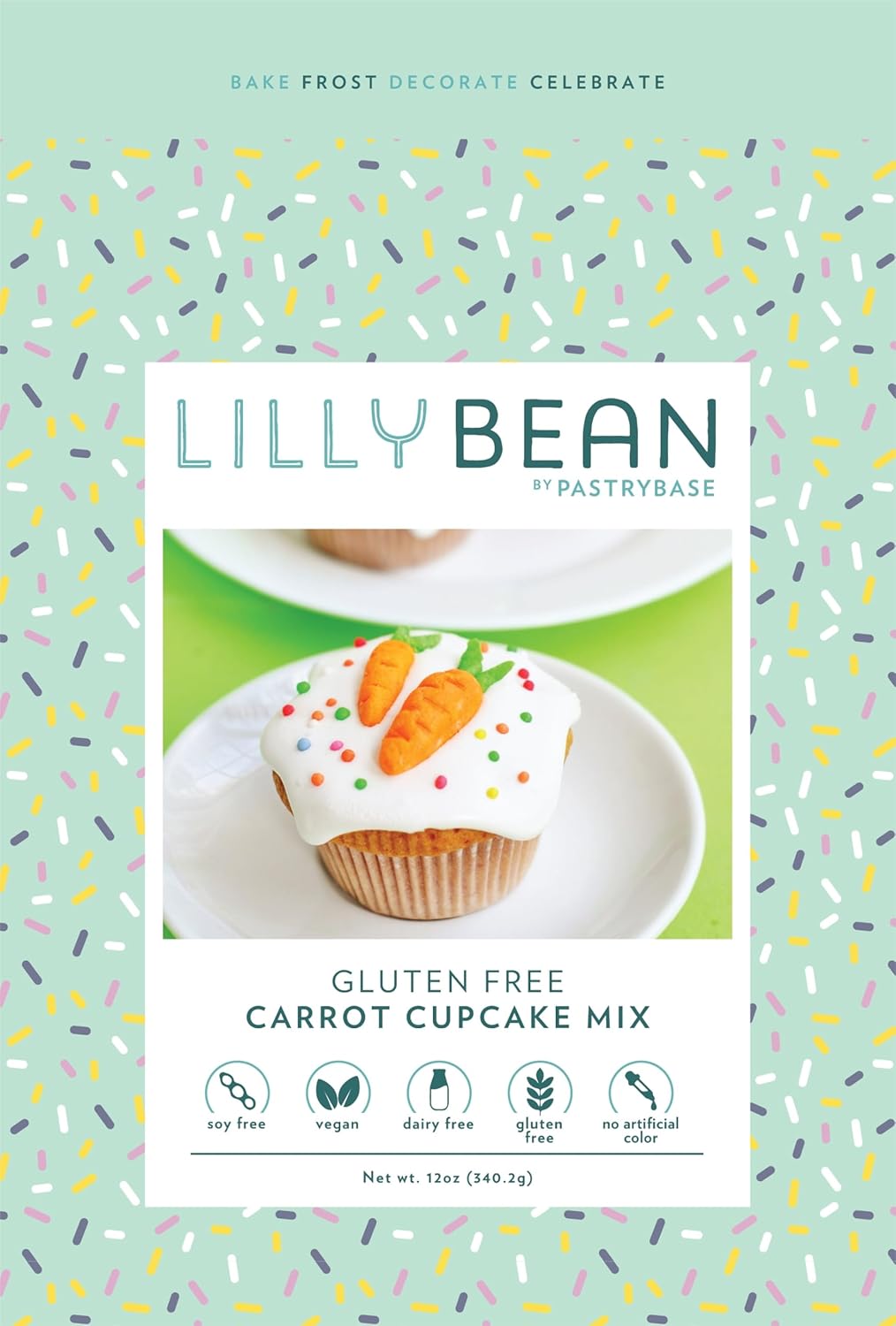 LillyBean Gluten Free Moist Carrot Cake and Cupcake Mix with No Artificial Colors - Dairy and Soy Free, Vegan - Makes Delicious Desserts - Cakes, Donuts, Cake Pops - 12 oz