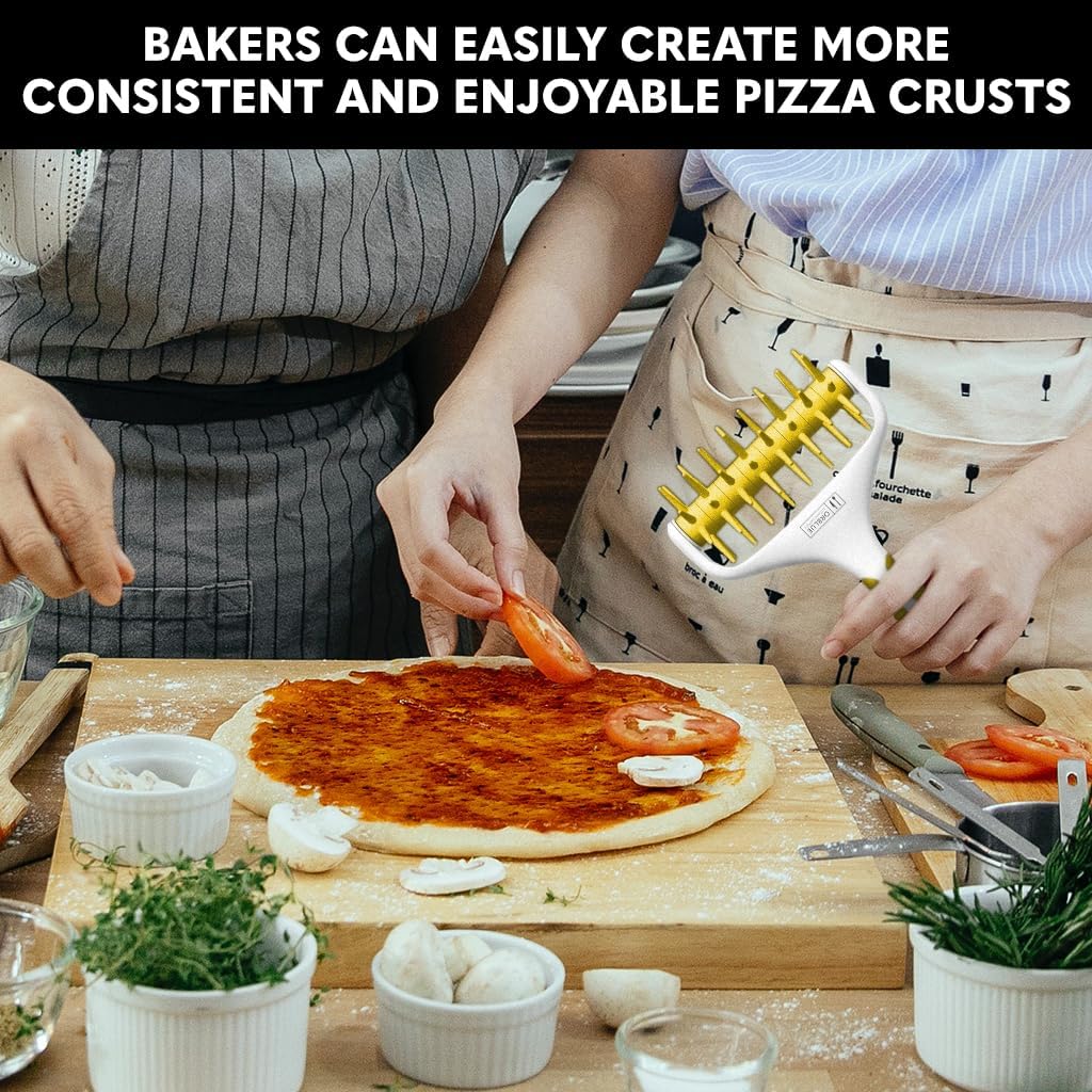 Orblue Pizza Dough Docker, Pastry Roller with Spikes, Pizza Docking Tool for Home & Commercial Kitchen - Pizza Making Accessories that Prevent Dough from Blistering, Yellow