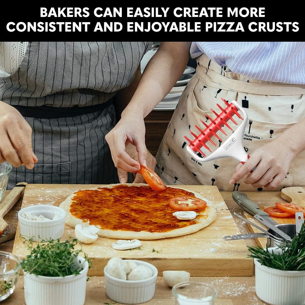 Orblue Pizza Dough Docker, Pastry Roller with Spikes, Pizza Docking Tool for Home & Commercial Kitchen - Pizza Making Accessories that Prevent Dough from Blistering, Red