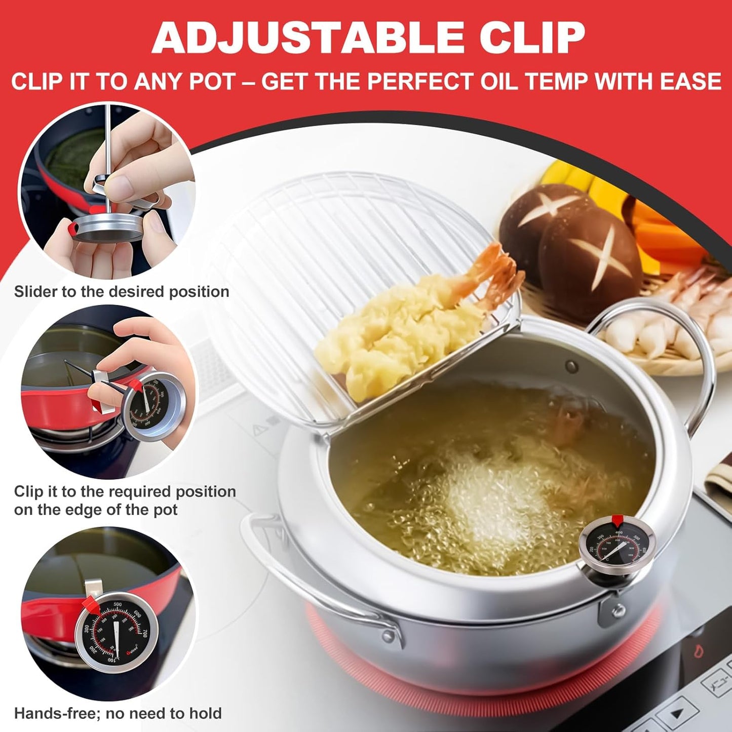 Glow-in-The-Dark Candy Thermometer Waterproof - 9" Deep Fry & Candy Thermometer with Pot Clip – High-Heat, Waterproof for Oil, BBQ, Candle Making,Black