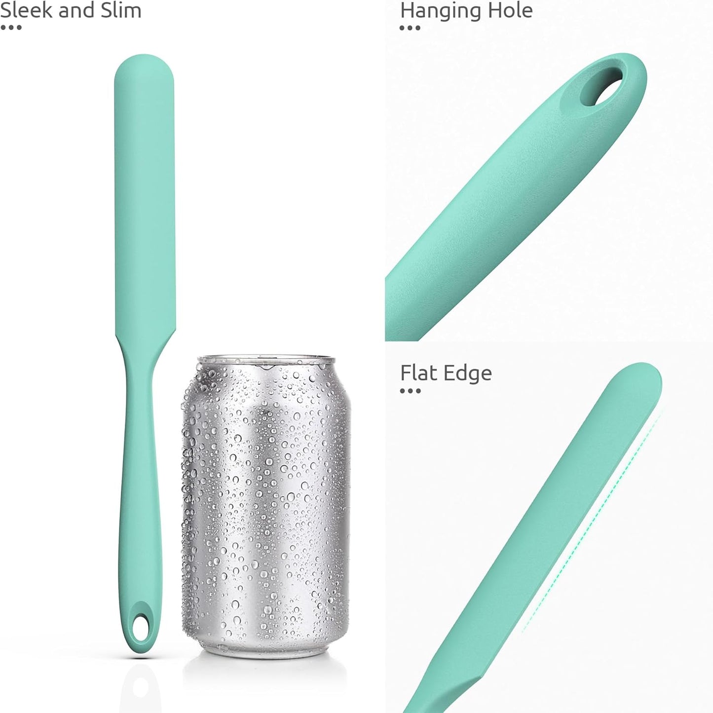 U-Taste Skinny Silicone Jar Spatula: 600ºF Heat-Resistant Food-Grade 10in Long Narrow Sourdough Stirring Stick, Seamless Flexible Peanut Butter Spreader for Scraping Icing Bread Cream, Jam (Aqua Sky)