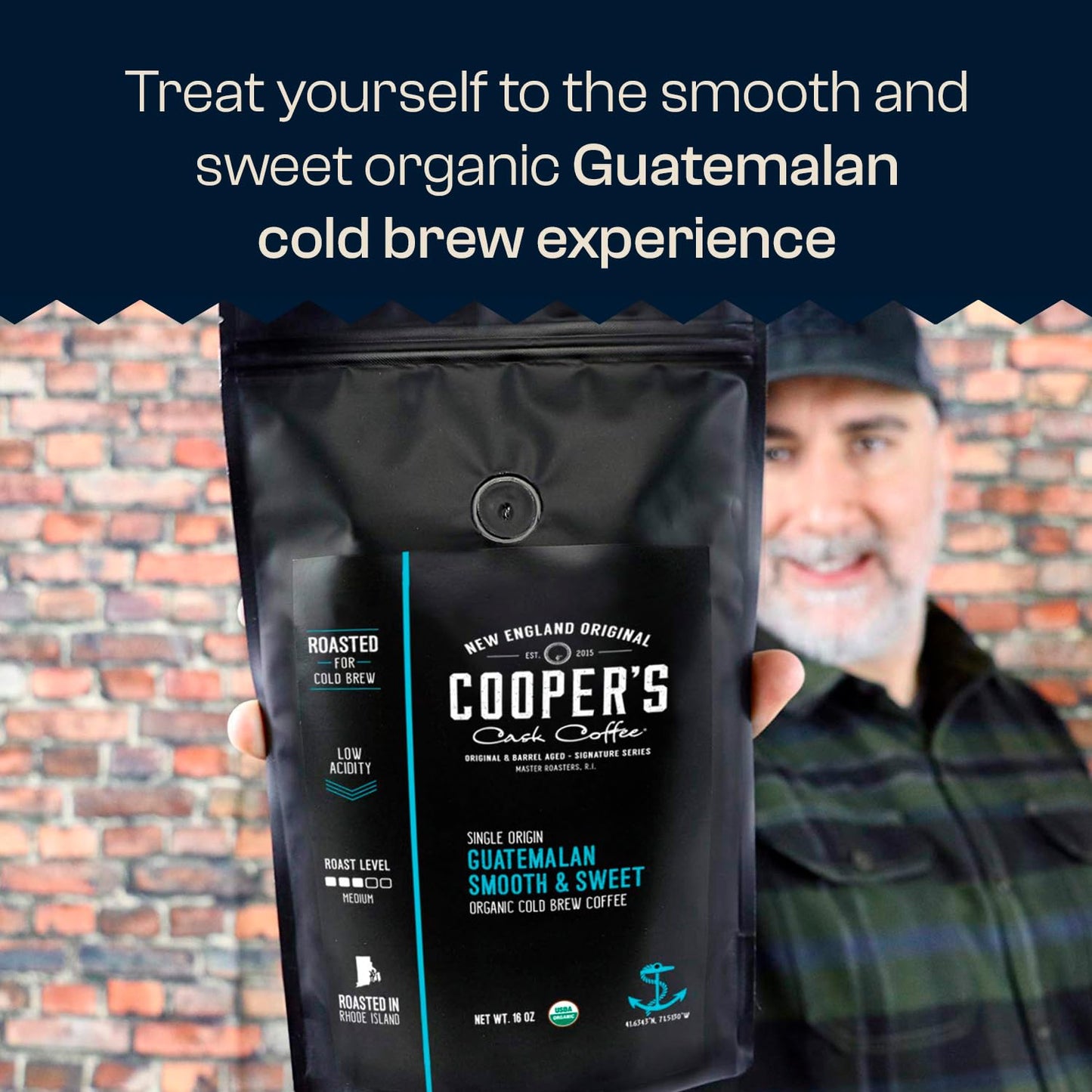 Guatemala Organic Cold Brew Coffee, Single Origin, Gourmet Beans, Tasting Notes of Milk Chocolate, Creamy Caramel & A Hint of Orange, Medium Roast Coarse Ground Beans, 16 oz Coffee Bag